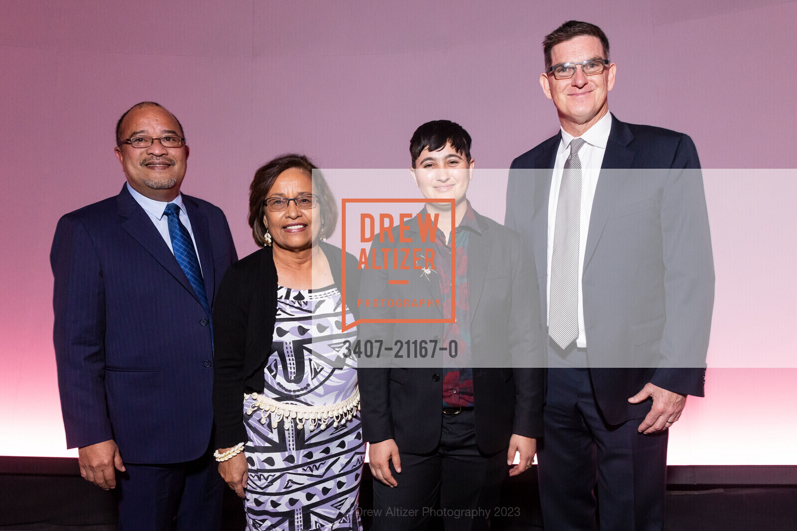 Tommy Kijiner, Hilda Heine, Lauren Esposito, Scott Sampson, Big Bang Gala 2023, California Academy of Sciences @ 55 Music Concourse Dr, San Francisco, CA 94118 US. California Academy of Sciences @ 55 Music Concourse Dr, San Francisco, CA 94118 US, April 27th, 2023, Photo #3407-21167-0 Tommy Kijiner, Hilda Heine, Lauren Esposito, Scott Sampson, Photo #3407-21167-0