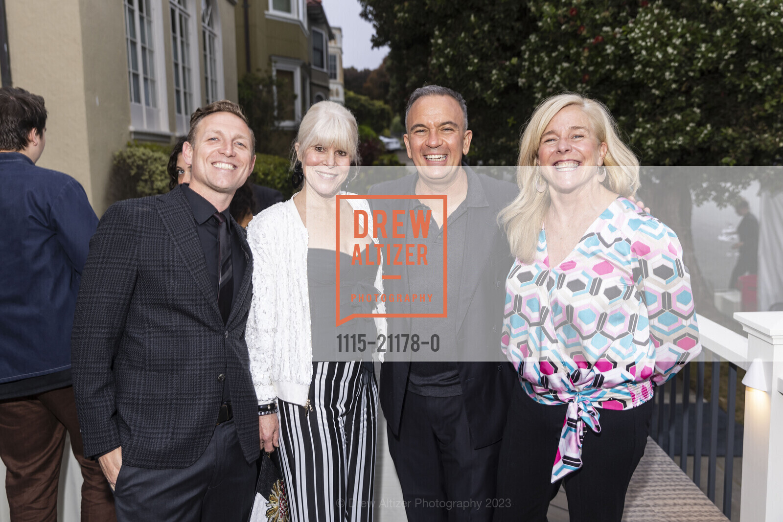 Chris Adams, Susan Chastain, Christopher Stark, Denise Lamott, Opening Night for the 2023 San Francisco Decorator's Showcase, 625 El Camino Del Mar (in Sea Cliff neighborhood) @ 625 El Camino Del Mar, SF, CA 94121 US. 625 El Camino Del Mar (in Sea Cliff neighborhood) @ 625 El Camino Del Mar, SF, CA 94121 US, April 28th, 2023, Photo #1115-21178-0 Chris Adams, Susan Chastain, Christopher Stark, Denise Lamott, Photo #1115-21178-0