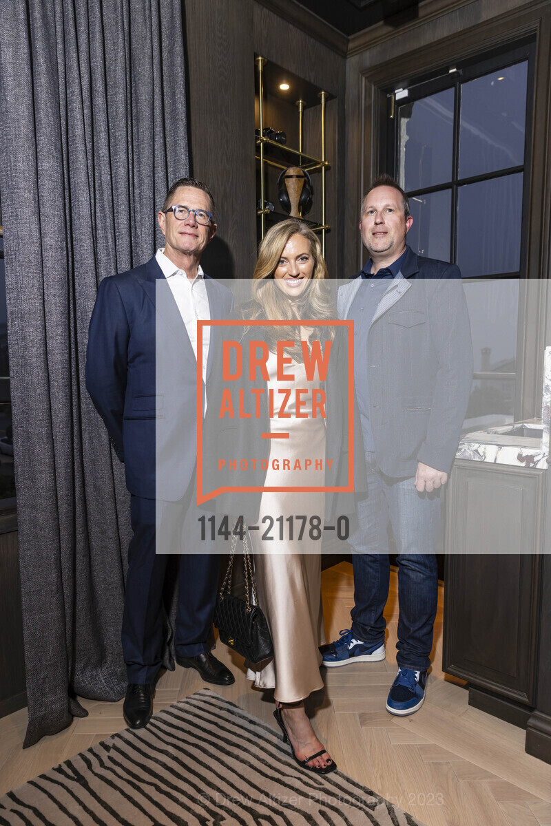 Chris Eskra, Meagan Callahan, Kevin Vawter, Opening Night for the 2023 San Francisco Decorator's Showcase, 625 El Camino Del Mar (in Sea Cliff neighborhood) @ 625 El Camino Del Mar, SF, CA 94121 US. 625 El Camino Del Mar (in Sea Cliff neighborhood) @ 625 El Camino Del Mar, SF, CA 94121 US, April 28th, 2023, Photo #1144-21178-0 Chris Eskra, Meagan Callahan, Kevin Vawter, Photo #1144-21178-0