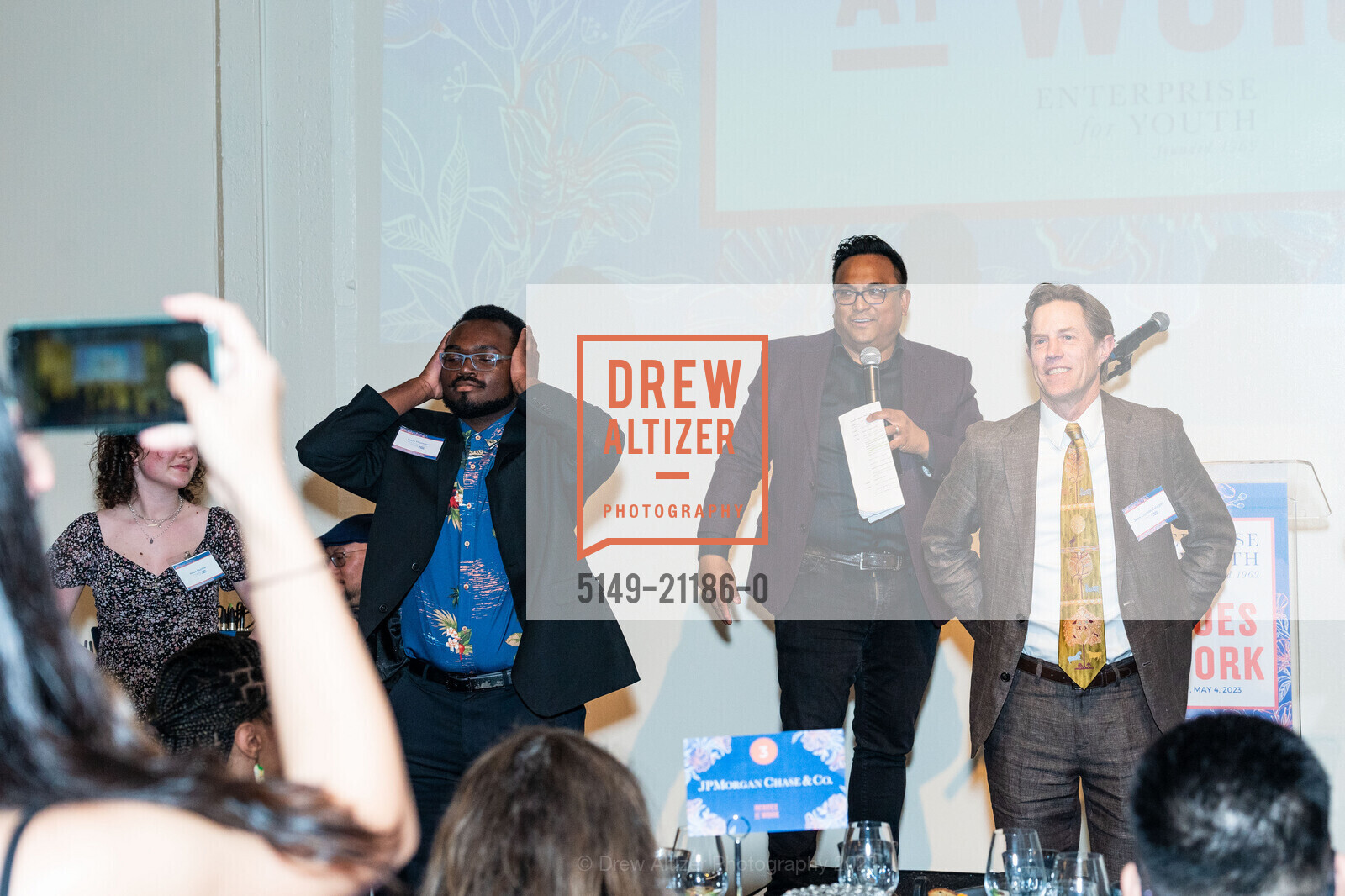 Zach Thornton, Franco Finn, Jean-Claude Calegari, Enterprise for Youth Heroes at Work 2023, Terra Gallery & Event Venue @ 511 Harrison St, SF, CA 94105 US. Terra Gallery & Event Venue @ 511 Harrison St, SF, CA 94105 US, May 4th, 2023, Photo #5149-21186-0 Zach Thornton, Franco Finn, Jean-Claude Calegari, Photo #5149-21186-0