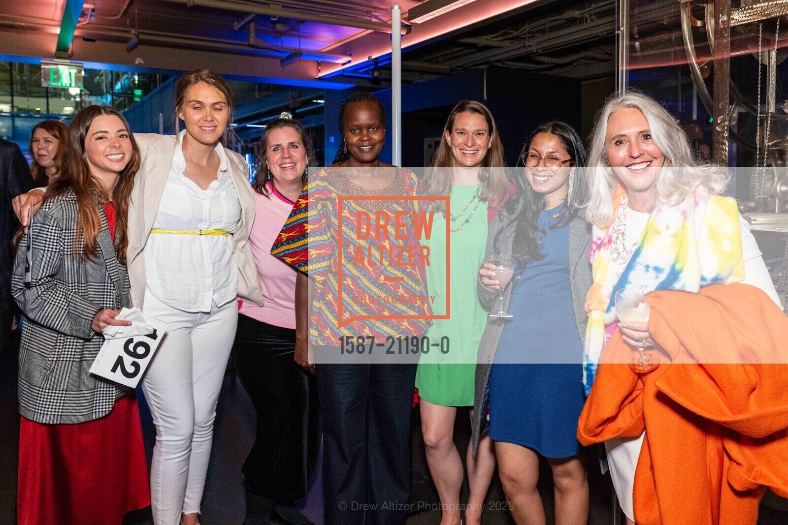 Emily Kaiser-Termes, Erin Ganju, Sara Ruto, Dana Schmidt, Party at the Piers, Exploratorium @ Pier 15, SF, CA 94111 US. Exploratorium @ Pier 15, SF, CA 94111 US, May 5th, 2023, Photo #1587-21190-0 Emily Kaiser-Termes, Erin Ganju, Sara Ruto, Dana Schmidt, Photo #1587-21190-0