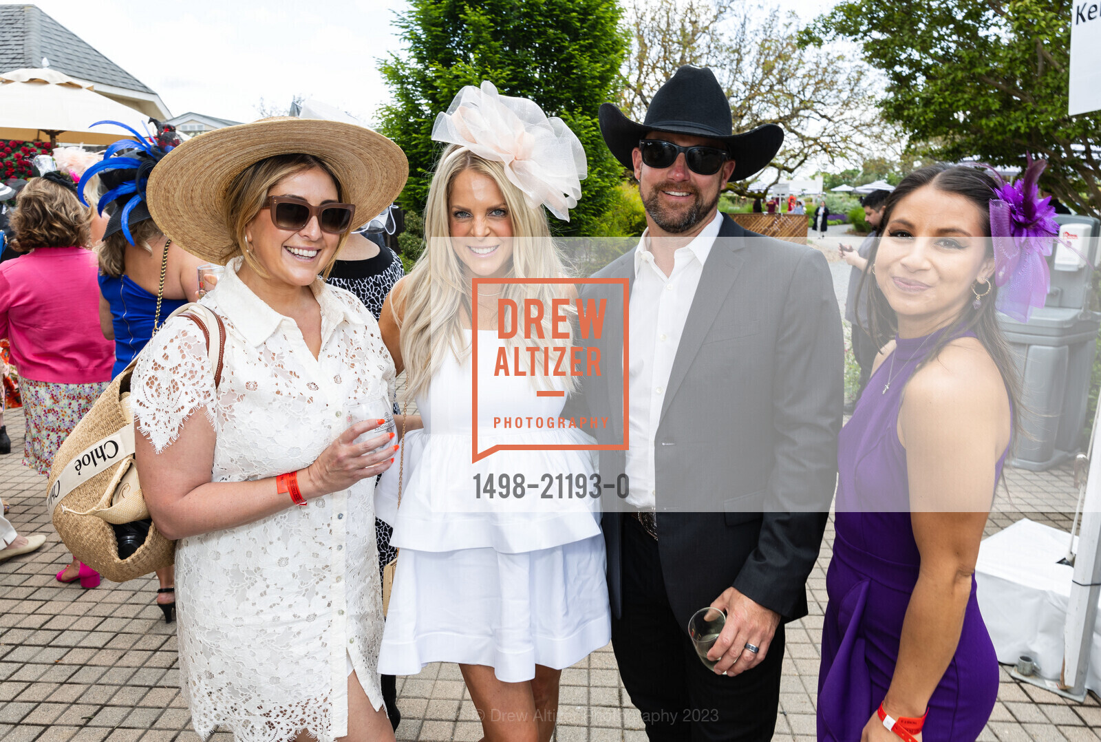 Kathleen Ensign, Erika Altes, Mark Altes, Chelsea Davis, Kentucky Derby Watch Party 2023, Kendall-Jackson Wine Estate & Gardens @ 5007 Fulton Rd, Santa Rosa, CA 95403 US. Kendall-Jackson Wine Estate & Gardens @ 5007 Fulton Rd, Santa Rosa, CA 95403 US, May 6th, 2023, Photo #1498-21193-0 Kathleen Ensign, Erika Altes, Mark Altes, Chelsea Davis, Photo #1498-21193-0