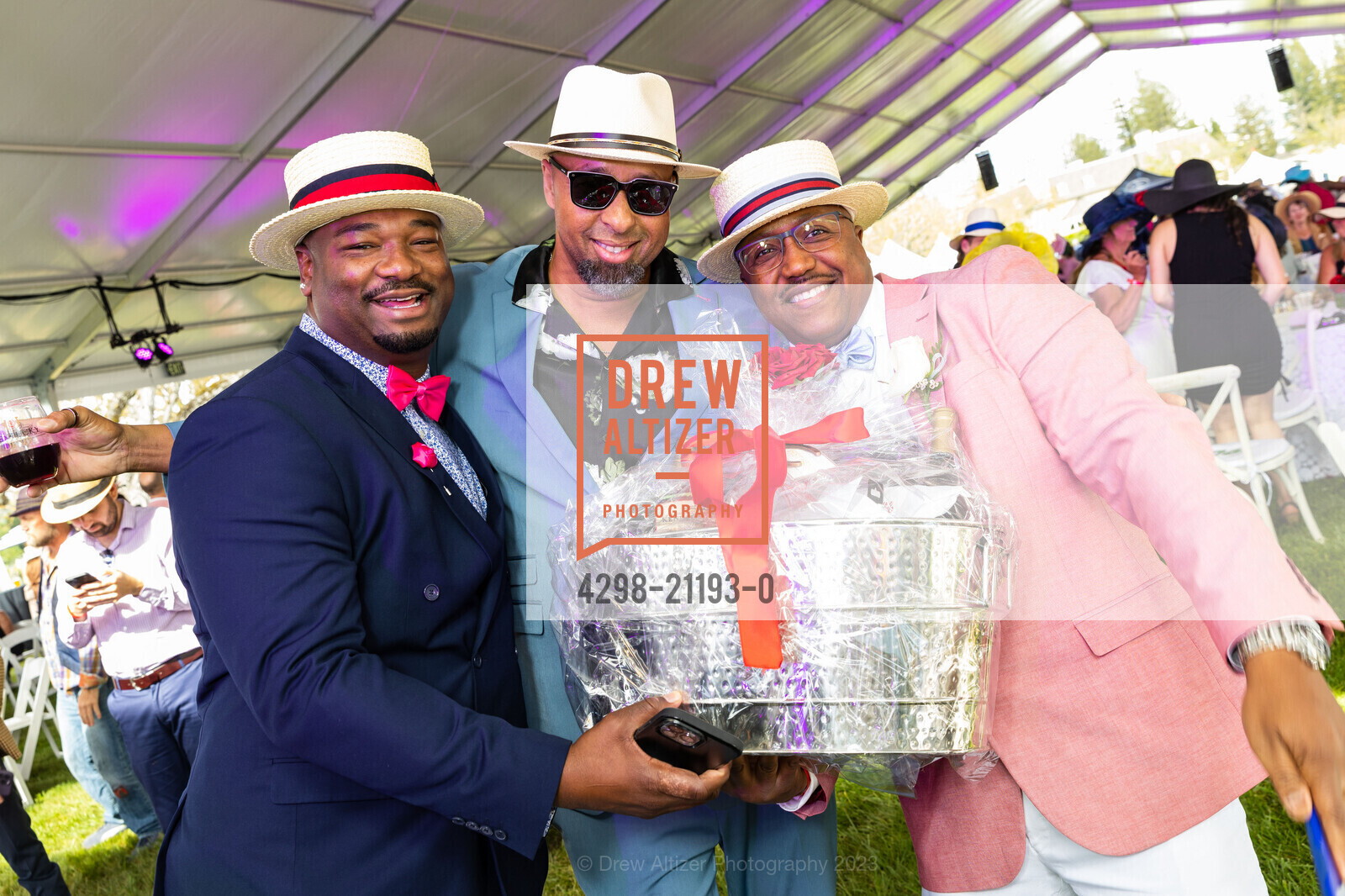 Roosevelt Johnson, Terry Sanders, Darnell Bowen, Kentucky Derby Watch Party 2023, Kendall-Jackson Wine Estate & Gardens @ 5007 Fulton Rd, Santa Rosa, CA 95403 US. Kendall-Jackson Wine Estate & Gardens @ 5007 Fulton Rd, Santa Rosa, CA 95403 US, May 6th, 2023, Photo #4298-21193-0 Roosevelt Johnson, Terry Sanders, Darnell Bowen, Photo #4298-21193-0