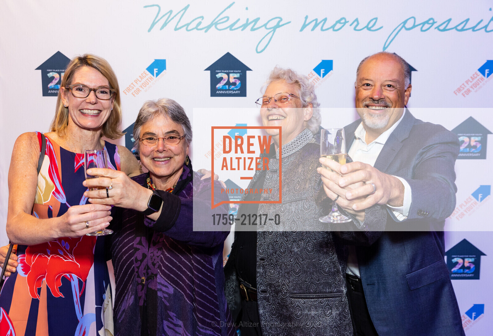 Karen May, Carmen Barcede, Sam Dennison, Keith Shultz, First Place For Youth 25th Anniversary, BLOC15 Event Venue @ 252 2nd St, Oakland, CA 94607 US. BLOC15 Event Venue @ 252 2nd St, Oakland, CA 94607 US, May 17th, 2023, Photo #1759-21217-0 Karen May, Carmen Barcede, Sam Dennison, Keith Shultz, Photo #1759-21217-0
