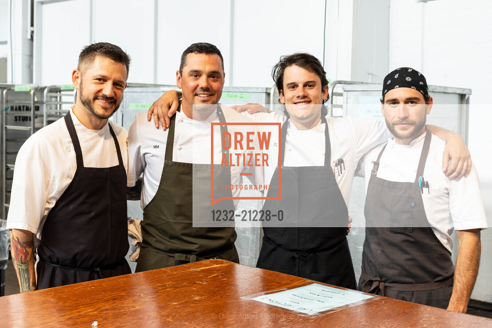 Garrick Sarmiento, Matt Macera, Zack, Juan Felipe Rio, Meals on Wheels 35th Annual Star Chefs & Vintner's Gala, Festival Pavilion @ 2 Marina Blvd, SF, CA 94123 US. Festival Pavilion @ 2 Marina Blvd, SF, CA 94123 US, May 21st, 2023, Photo #1232-21228-0 Garrick Sarmiento, Matt Macera, Zack, Juan Felipe Rio, Photo #1232-21228-0