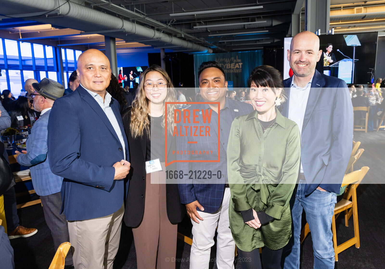 Rex Tabora, Vivian Liang, Franco Finn, Jessica Ho, Boe Hayward, SFCC's CityBeat Breakfast 2023, Pier 27 Event Venue @ The Embarcadero, SF, CA 94111 US. Pier 27 Event Venue @ The Embarcadero, SF, CA 94111 US, May 23rd, 2023, Photo #1668-21229-0 Rex Tabora, Vivian Liang, Franco Finn, Jessica Ho, Boe Hayward, Photo #1668-21229-0