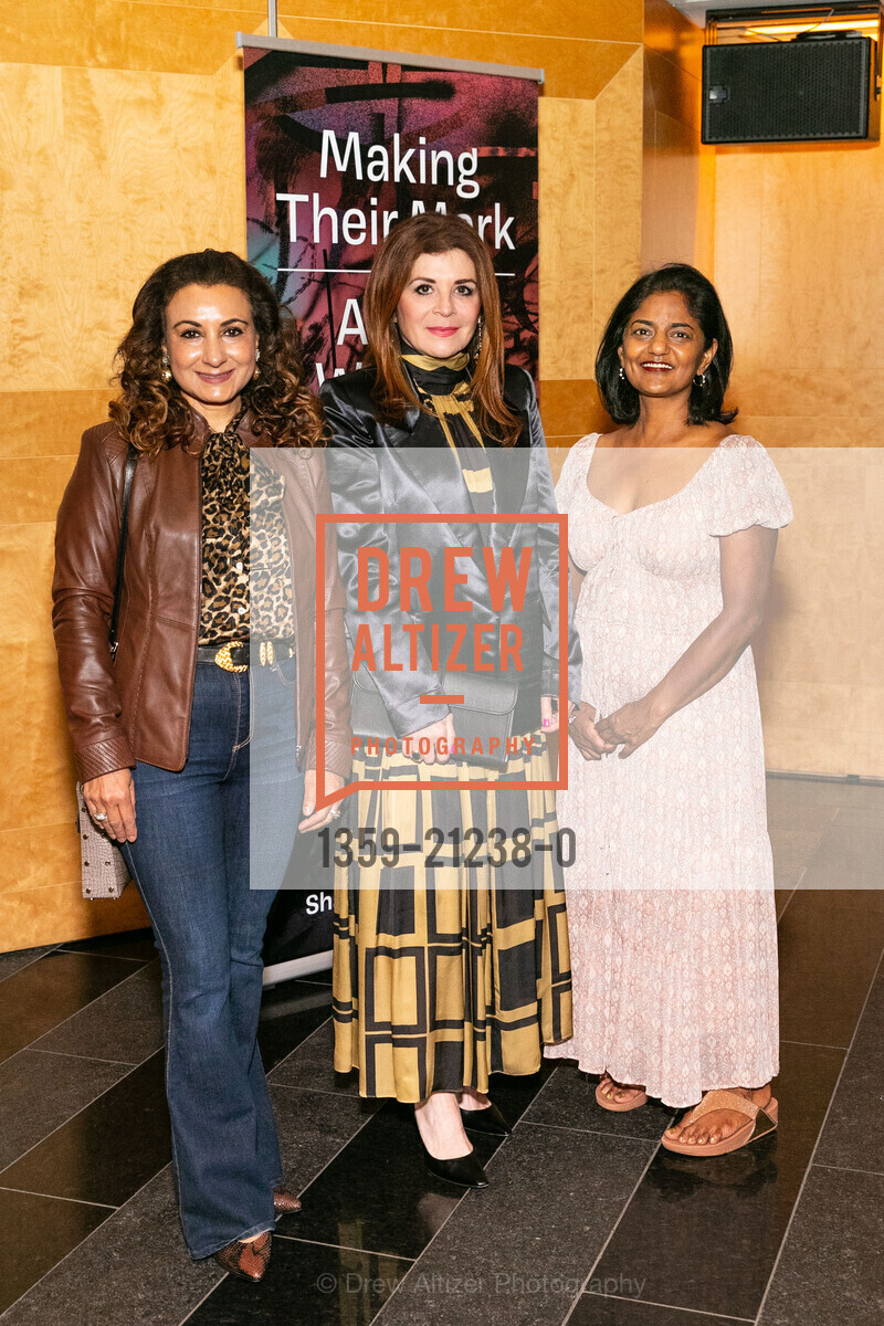 Simreena Singh, Farah Makras, Latha Ramanathan, San Francisco Launch of "Making Their Mark: Art by Women in the Shah Garg Collection" 2023, San Francisco Museum of Modern Art. 151 3rd Street, Photo #1359-21238-0 Simreena Singh, Farah Makras, Latha Ramanathan, Photo #1359-21238-0