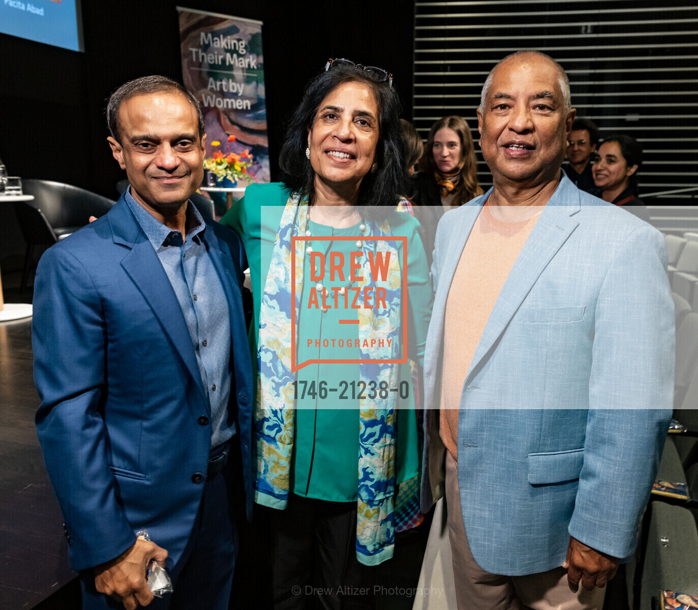Gaurav Garg, Anita Bist, Vijay Bist, San Francisco Launch of "Making Their Mark: Art by Women in the Shah Garg Collection" 2023, San Francisco Museum of Modern Art. 151 3rd Street, Photo #1746-21238-0 Gaurav Garg, Anita Bist, Vijay Bist, Photo #1746-21238-0