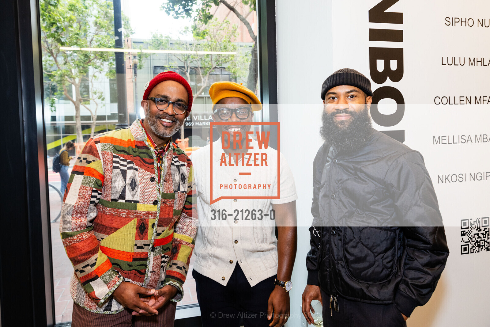 Mario Lemos, Xavier Renald, Chris Martin, SANIBONANI Zanele Muholi & Students of the Muholi Art Institute Hosted by Jonathan Carver Moore Gallery, Jonathan Carver Moore @ 966 Market St, SF, CA 94102 US. Jonathan Carver Moore @ 966 Market St, SF, CA 94102 US, June 16th, 2023, Photo #316-21263-0 Mario Lemos, Xavier Renald, Chris Martin, Photo #316-21263-0