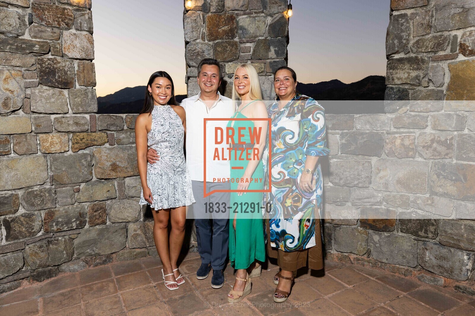 Myah Blumberg, Michael Uytengsu, Tara Uytengsu, Nathalie Diamantis, Opening Night with Festival Orchestra Napa & Patron Dinner at Castello di Amorosa for Festival Napa Valley 2023, Charles Krug @ 2800 Main St, St Helena, CA 94574 US & Castello di Amorosa @ 4045 St Helena Hwy, Calistoga, CA 94515 US. Charles Krug @ 2800 Main St, St Helena, CA 94574 US & Castello di Amorosa @ 4045 St Helena Hwy, Calistoga, CA 94515 US, July 14th, 2023, Photo #1833-21291-0 Myah Blumberg, Michael Uytengsu, Tara Uytengsu, Nathalie Diamantis, Photo #1833-21291-0