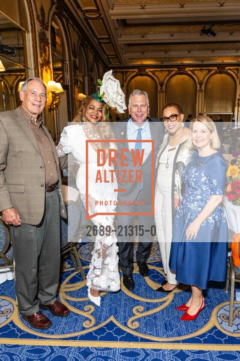 Rick Gerlach, Ayanna Jenkins-Toney, Ernst Bauer, Evelyn Sanders-Hay, Leslie Bauer, Salvation Army Flower Power Luncheon, Fairmont San Francisco @ 950 Mason St, SF, CA 94108 US. Fairmont San Francisco @ 950 Mason St, SF, CA 94108 US, August 4th, 2023, Photo #2689-21315-0 Rick Gerlach, Ayanna Jenkins-Toney, Ernst Bauer, Evelyn Sanders-Hay, Leslie Bauer, Photo #2689-21315-0