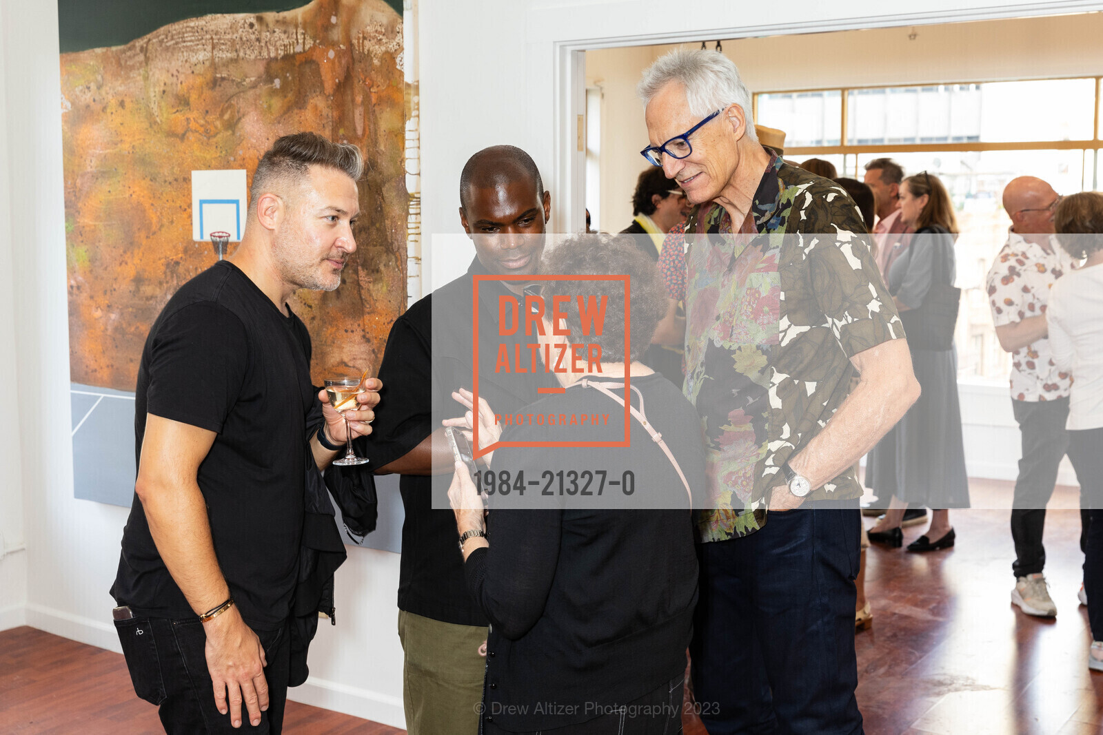 Tom Emrich, Jonathan Carver Moore, Heidi Braverman, David Skinner, Jessica Silverman Gallery's 15th Anniversary, Jessica Silverman @ 615 Grant Ave, SF, CA 94108 US. Jessica Silverman @ 615 Grant Ave, SF, CA 94108 US, August 18th, 2023, Photo #1984-21327-0 Tom Emrich, Jonathan Carver Moore, Heidi Braverman, David Skinner, Photo #1984-21327-0