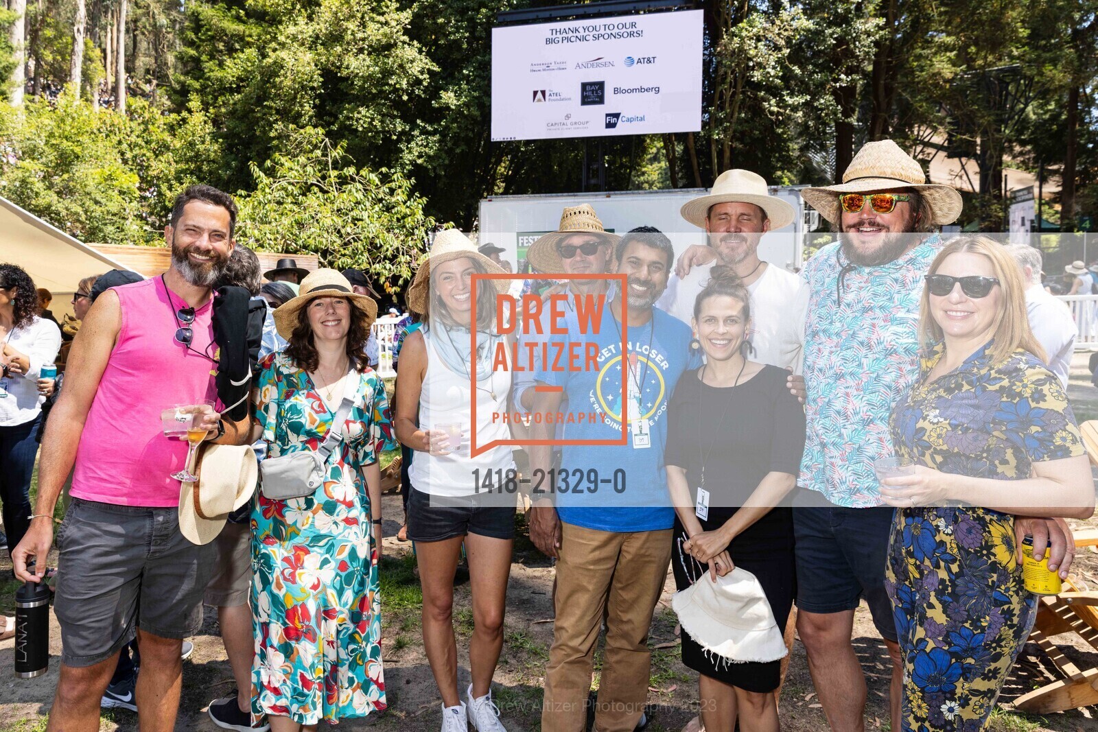 Jeevan Kalanithi, Emily Kalanithi, Brad Dolin, Kevin Gibbs, James Angus, Victoria Groom, Liz Linden, Page Rockwell, Patrick Linehan, Keegan Walden, Stern Grove Festival's Big Picnic 2023, Sigmund Stern Recreation Grove @ Stern Grove Festival, SF, CA 94132 US. Sigmund Stern Recreation Grove @ Stern Grove Festival, SF, CA 94132 US, August 20th, 2023, Photo #1418-21329-0 Jeevan Kalanithi, Emily Kalanithi, Brad Dolin, Kevin Gibbs, James Angus, Victoria Groom, Liz Linden, Page Rockwell, Patrick Linehan, Keegan Walden, Photo #1418-21329-0