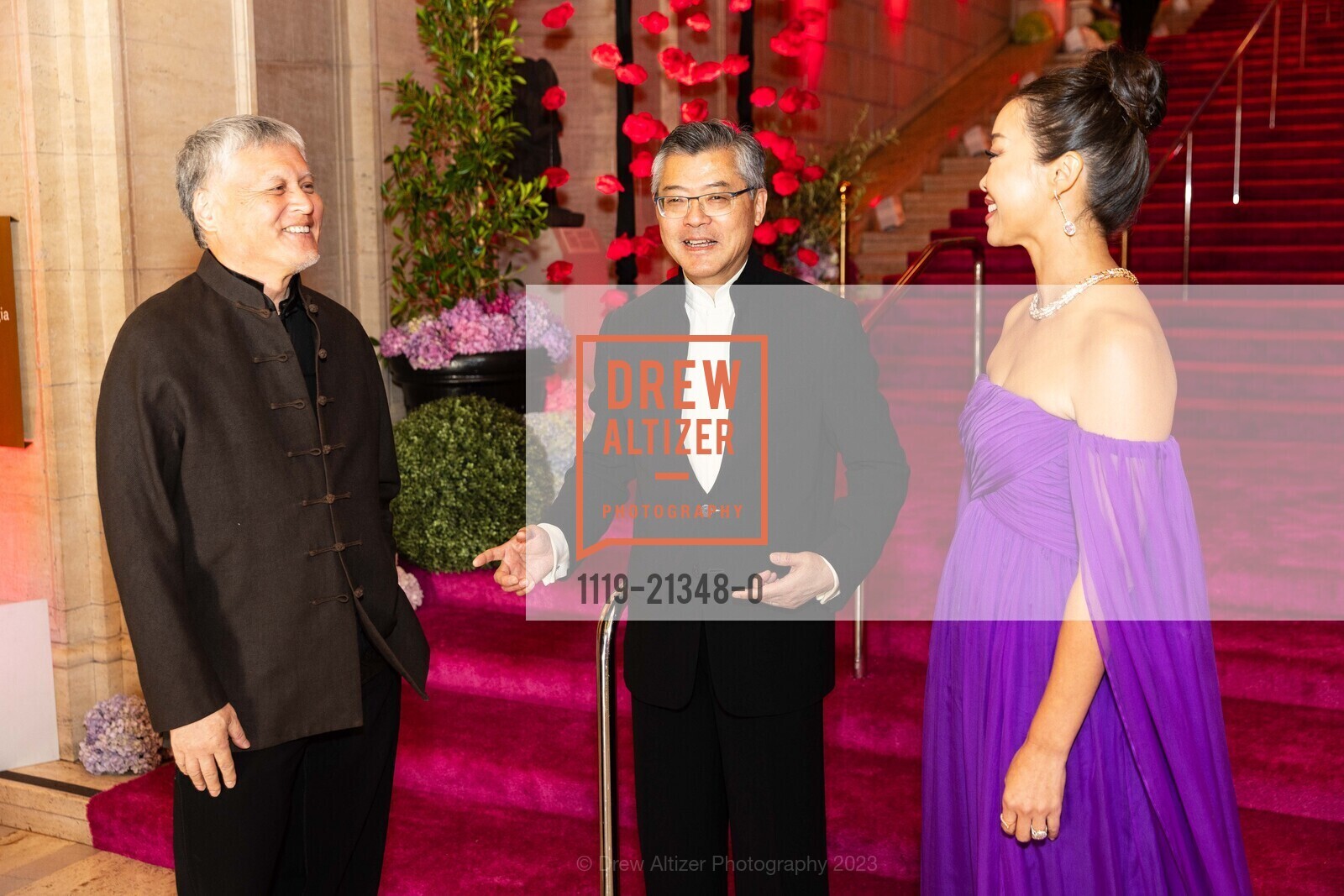 Tianjin Ren, Jay Xu, Sandra Cheung, Asian Art Museum's 2023 Gala Celebrating Takashi Murakami and "Unfamiliar People", Asian Art Museum @ 200 Larkin St, SF, CA 94102 US. Asian Art Museum @ 200 Larkin St, SF, CA 94102 US, September 13th, 2023, Photo #1119-21348-0 Tianjin Ren, Jay Xu, Sandra Cheung, Photo #1119-21348-0