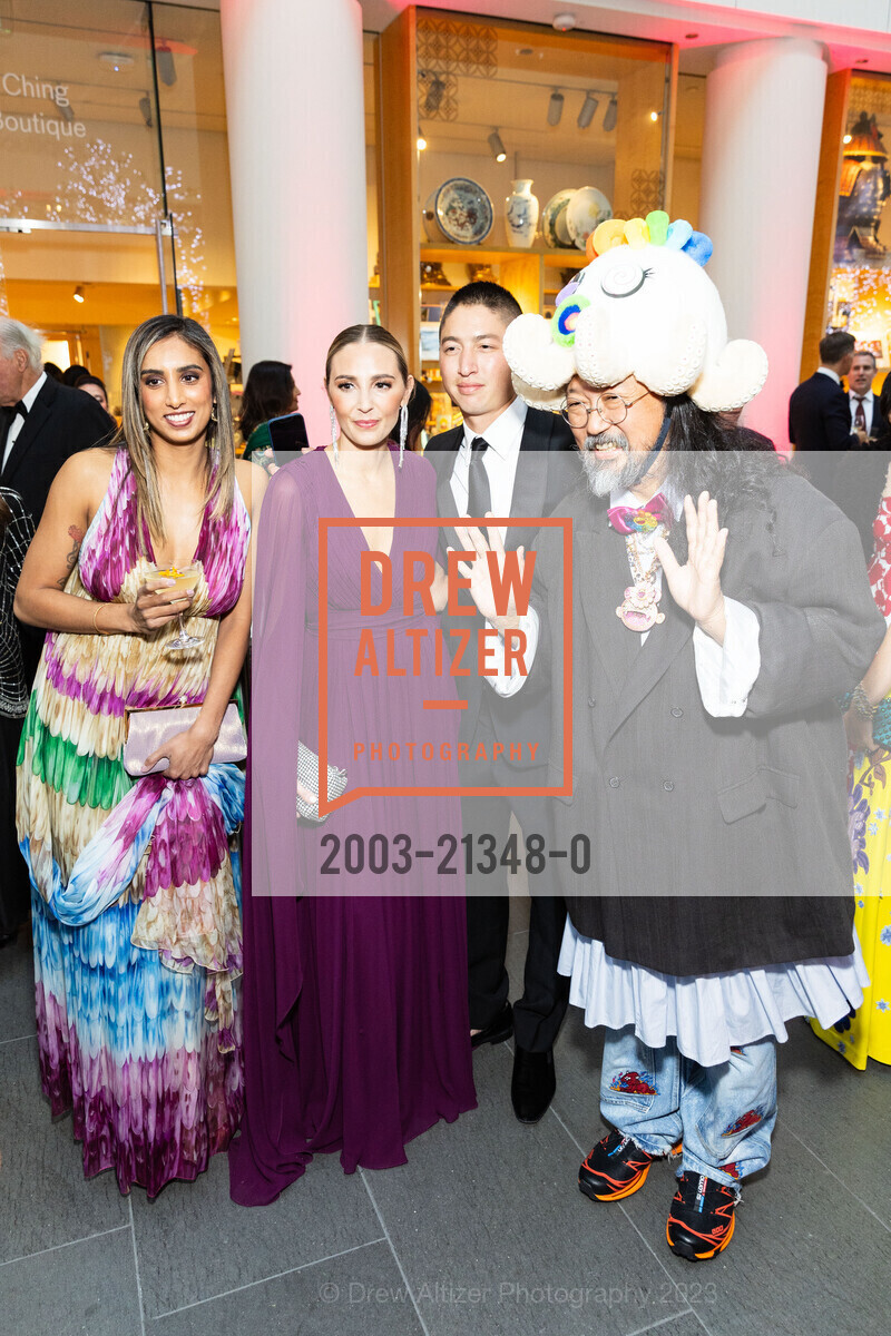 Devna Patel, Samantha Scheffler, Max Cash, Takashi Murakami, Asian Art Museum's 2023 Gala Celebrating Takashi Murakami and "Unfamiliar People", Asian Art Museum @ 200 Larkin St, SF, CA 94102 US. Asian Art Museum @ 200 Larkin St, SF, CA 94102 US, September 13th, 2023, Photo #2003-21348-0 Devna Patel, Samantha Scheffler, Max Cash, Takashi Murakami, Photo #2003-21348-0