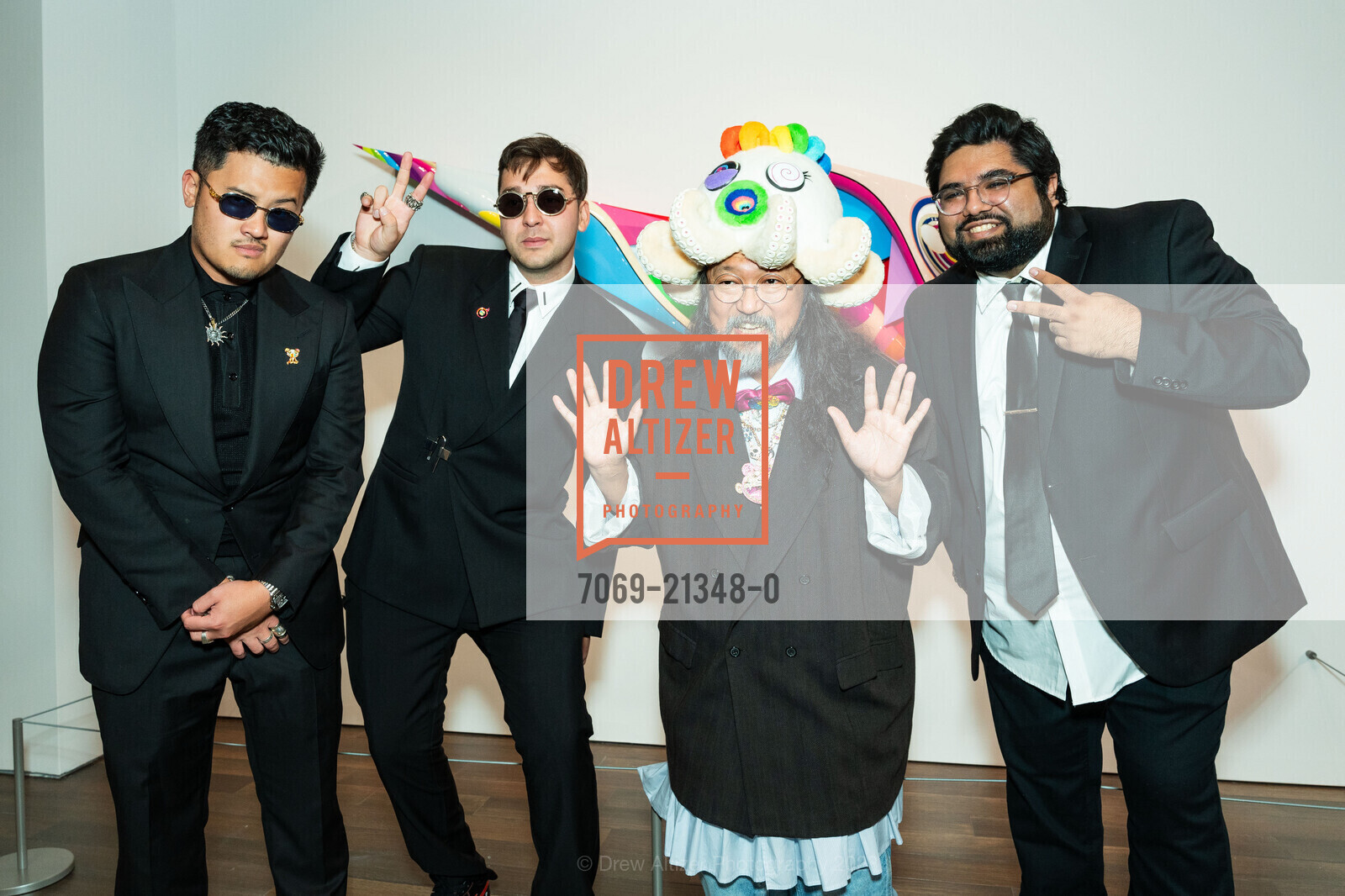 Chris Le, Steven Vasilev, Takashi Murakami, Mikhail Gopalani, Asian Art Museum's 2023 Gala Celebrating Takashi Murakami and "Unfamiliar People", Asian Art Museum @ 200 Larkin St, SF, CA 94102 US. Asian Art Museum @ 200 Larkin St, SF, CA 94102 US, September 13th, 2023, Photo #7069-21348-0 Chris Le, Steven Vasilev, Takashi Murakami, Mikhail Gopalani, Photo #7069-21348-0