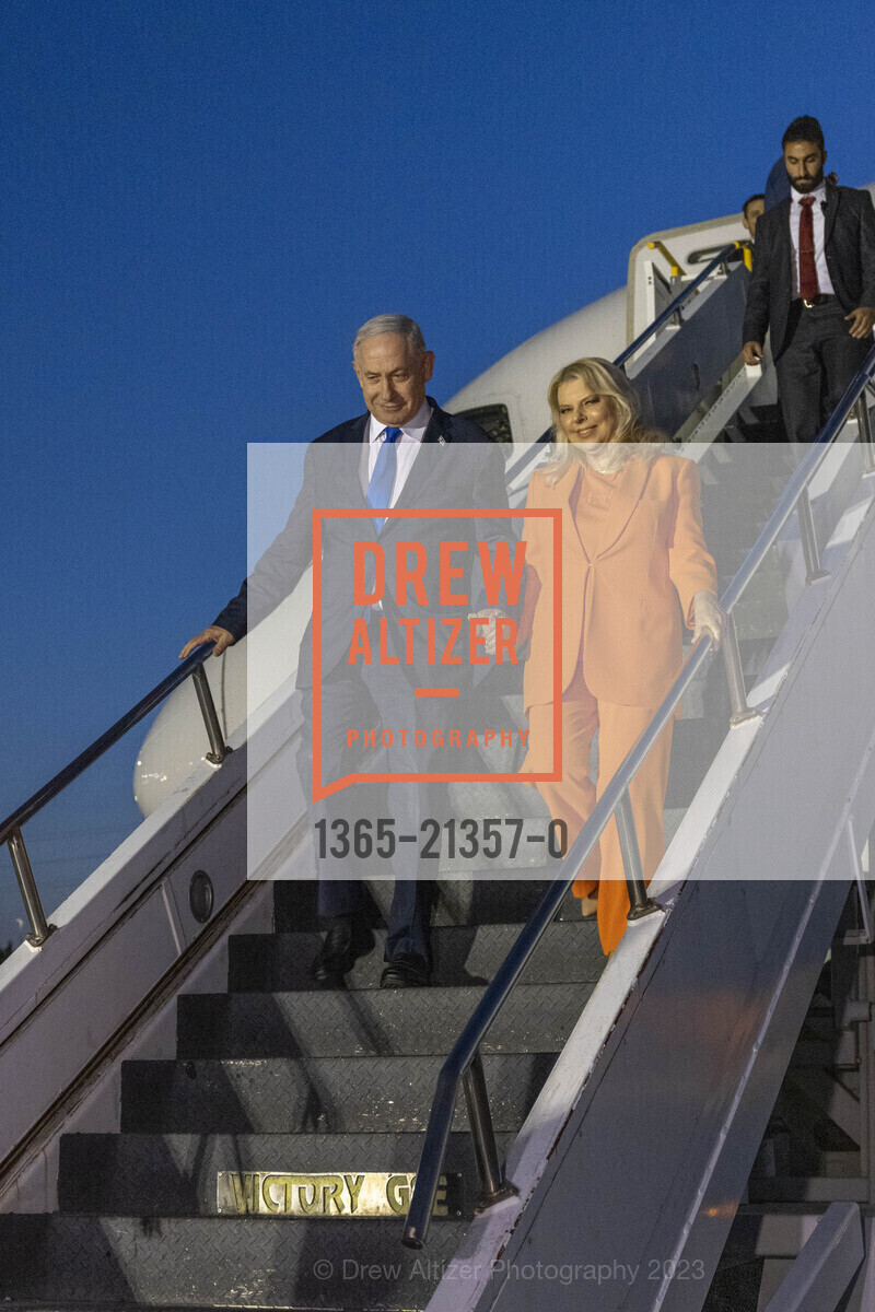 Prime Minister Benjamin Netanyahu, Sara Netanyahu, Arrival of Prime Minister Benjamin Netanyahu at San Jose Mineta International Airport, San Jose Mineta Interntational Airport. 1455(B) Airport Blvd, San Jose CA 95110, September 18th, 2023, Photo #1365-21357-0 Prime Minister Benjamin Netanyahu, Sara Netanyahu, Photo #1365-21357-0