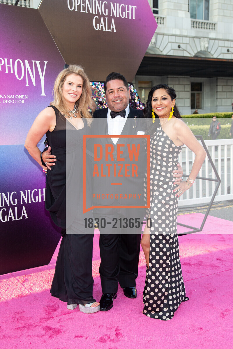 Jane Grosvenor, Brent Sanchez, Roneeta Lal, San Francisco Symphony Opening Night Gala, Louise M. Davies Symphony Hall. 201 Van Ness Ave, SF, CA 94102 US, September 22nd, 2023, Photo #1830-21365-0 Jane Grosvenor, Brent Sanchez, Roneeta Lal, Photo #1830-21365-0