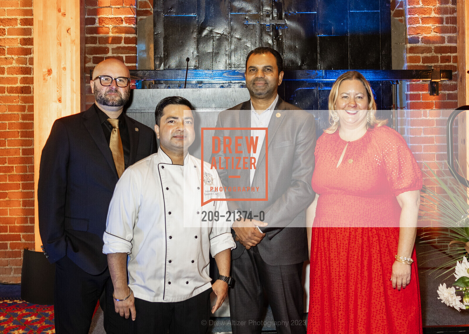 Tony Roumph, Amod Singh, Irfan Peer Mohamed, Amy Cacho, Argonaut Hotel Sip & Sea 20th Anniversary Event, Sonia Sparks. 495 Jefferson St, SF, CA 94109 US, September 27th, 2023, Photo #209-21374-0 Tony Roumph, Amod Singh, Irfan Peer Mohamed, Amy Cacho, Photo #209-21374-0