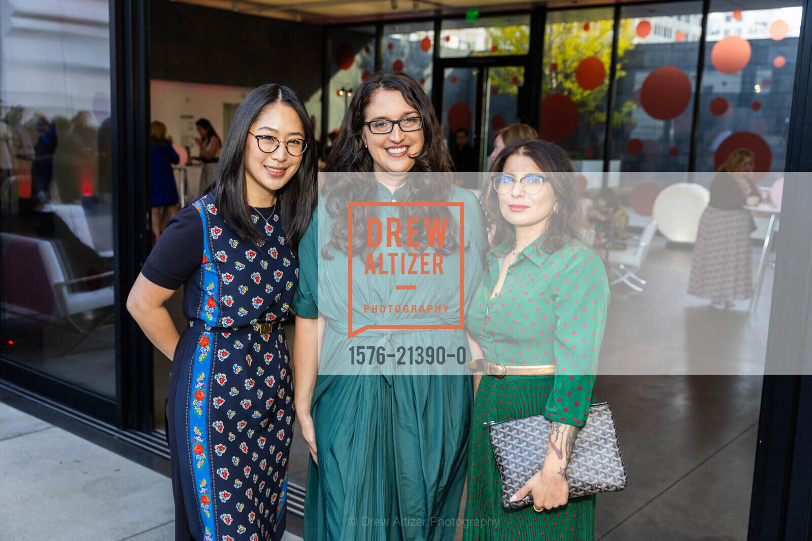 Sheila Shin, Tanya Zimbardo, Naheed Simjee, Yayoi Kusama Opening Donor Reception, San Francisco Museum of Modern Art. 151 3rd St, SF, CA 94103 US, Photo #1576-21390-0 Sheila Shin, Tanya Zimbardo, Naheed Simjee, Photo #1576-21390-0