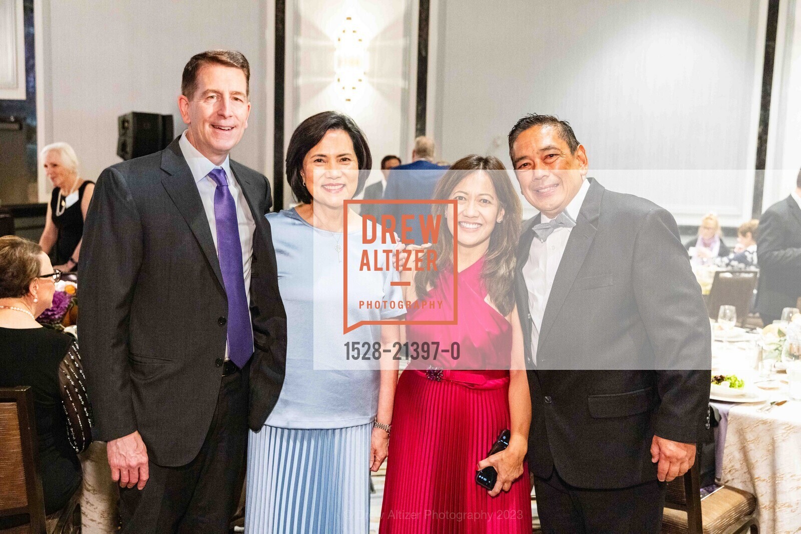 Joe Boerio, Aleli Arevalo, Vivian Ramos, Glenn Ramos, Catholic Charities Loaves and Fishes, The Westin St. Francis San Francisco. 335 Powell St, SF, CA 94102, October 5th, 2023, Photo #1528-21397-0 Joe Boerio, Aleli Arevalo, Vivian Ramos, Glenn Ramos, Photo #1528-21397-0