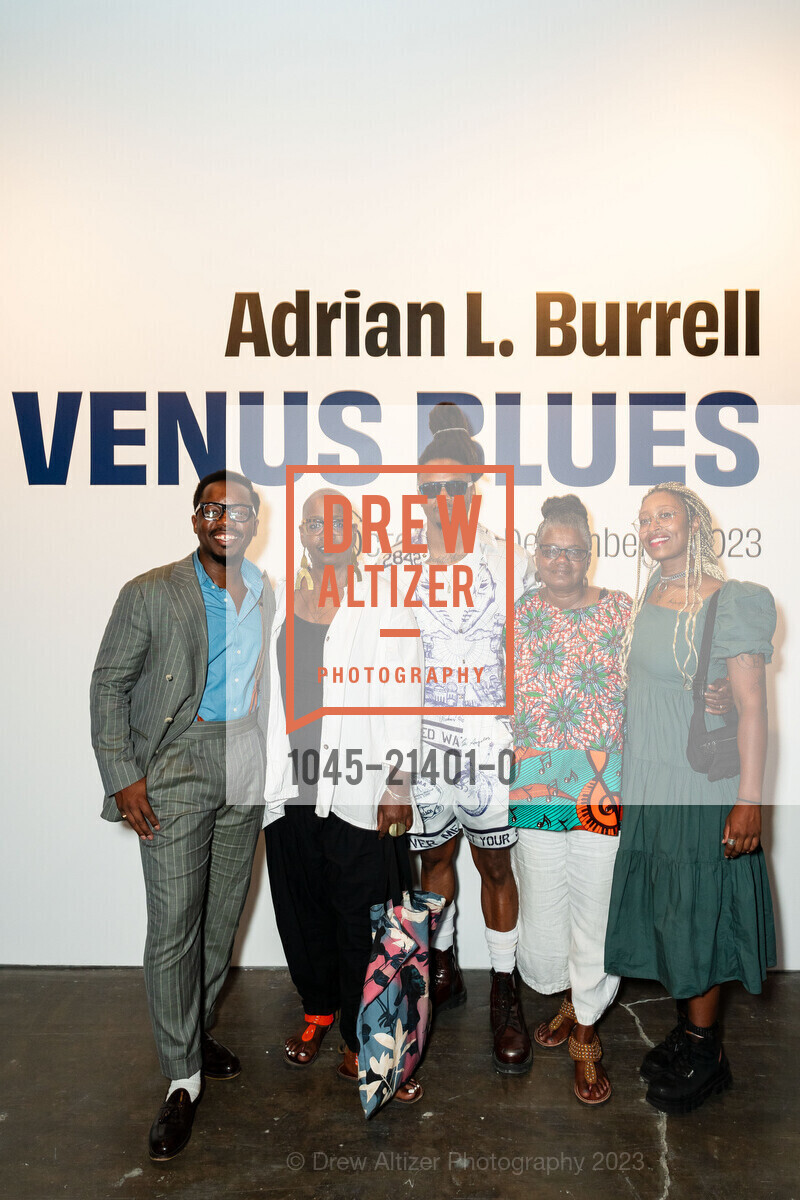 Xavier Cunningham, Ashara Ekundayo, Adrian Burrell, Angelo Willman, Imani Wilson, Adrian Burrell: Venus Blues VIP Exhibition at Minnesota St. Project, Minnesota Street Project Foundation Exhibition Warehouse. 1201 Minnesota St, SF, CA 94107 US, October 5th, 2023, Photo #1045-21401-0 Xavier Cunningham, Ashara Ekundayo, Adrian Burrell, Angelo Willman, Imani Wilson, Photo #1045-21401-0