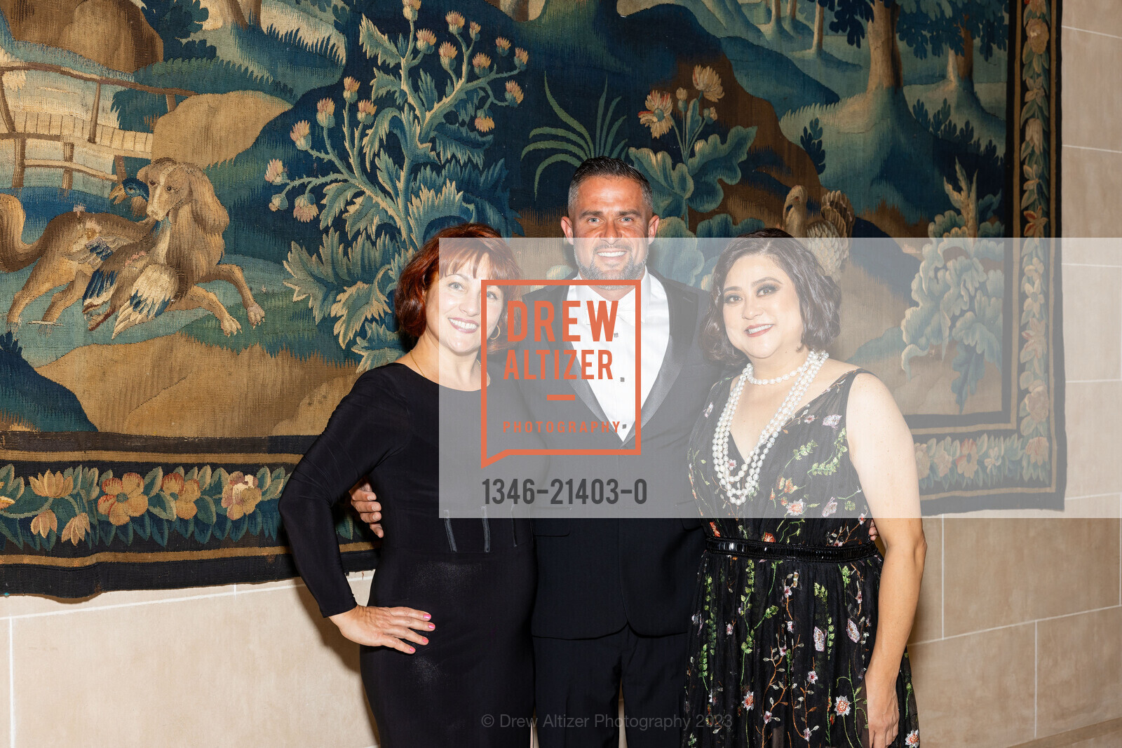 Elena Ricevuto, John Jurow, Dana Floro, San Mateo County Health Foundation's Gala, Carolands. 565 Remillard Dr, Hillsborough, CA 94010 US, October 6th, 2023, Photo #1346-21403-0 Elena Ricevuto, John Jurow, Dana Floro, Photo #1346-21403-0