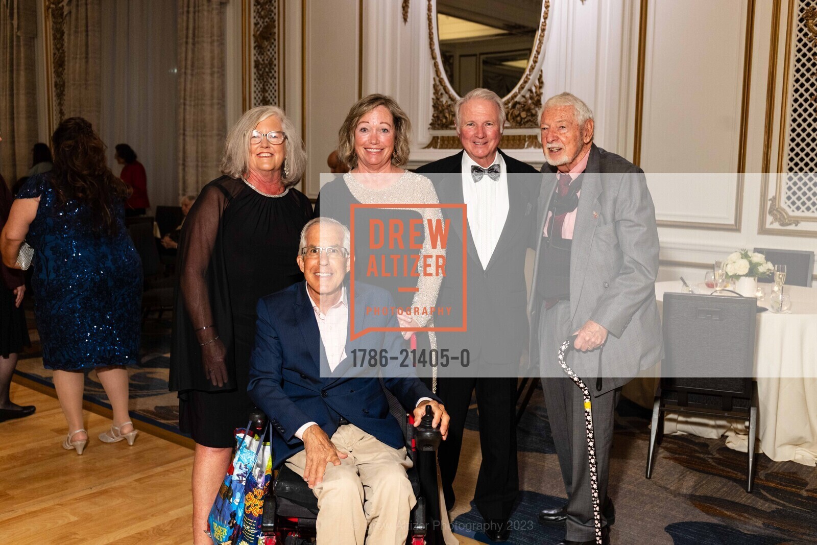 Sally Holper, Dan Holper, Anne Whitaker, Ray Whitaker, Jim Corston, St. Dominic's 150th Anniversary Jubilee Gala, Palace Hotel. New Montgomery St, SF, CA 94105 US, October 7th, 2023, Photo #1786-21405-0 Sally Holper, Dan Holper, Anne Whitaker, Ray Whitaker, Jim Corston, Photo #1786-21405-0
