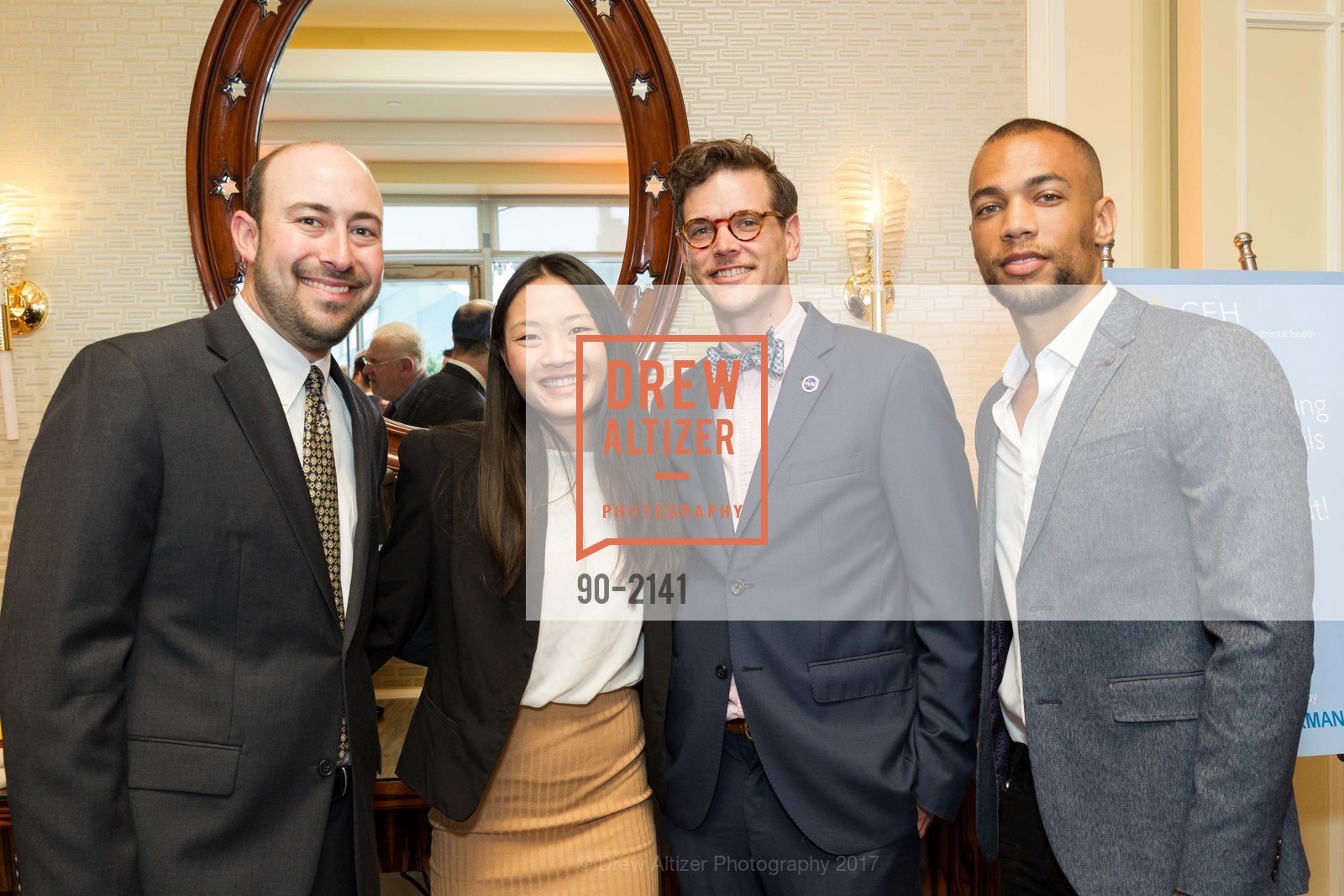Matt Nevins, Wynne Young, Sam Deuchar, Kendrick Sampson, Center for Environmental Health 2017, Four Seasons Hotel 757 Market St San Francisco, California 94103. 757 Market St San Francisco, California 94103, May 4th, 2017, Photo #90-2141 Matt Nevins, Wynne Young, Sam Deuchar, Kendrick Sampson, Photo #90-2141
