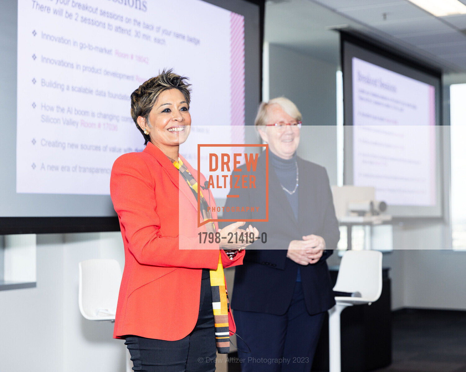 Monica Nayar, Rita Scroggin, Firstboard.io Summit in Partnership with PWC, PwC San José. 488 S Almaden Blvd, San Jose, CA 95110 US, October 12th, 2023, Photo #1798-21419-0 Monica Nayar, Rita Scroggin, Photo #1798-21419-0