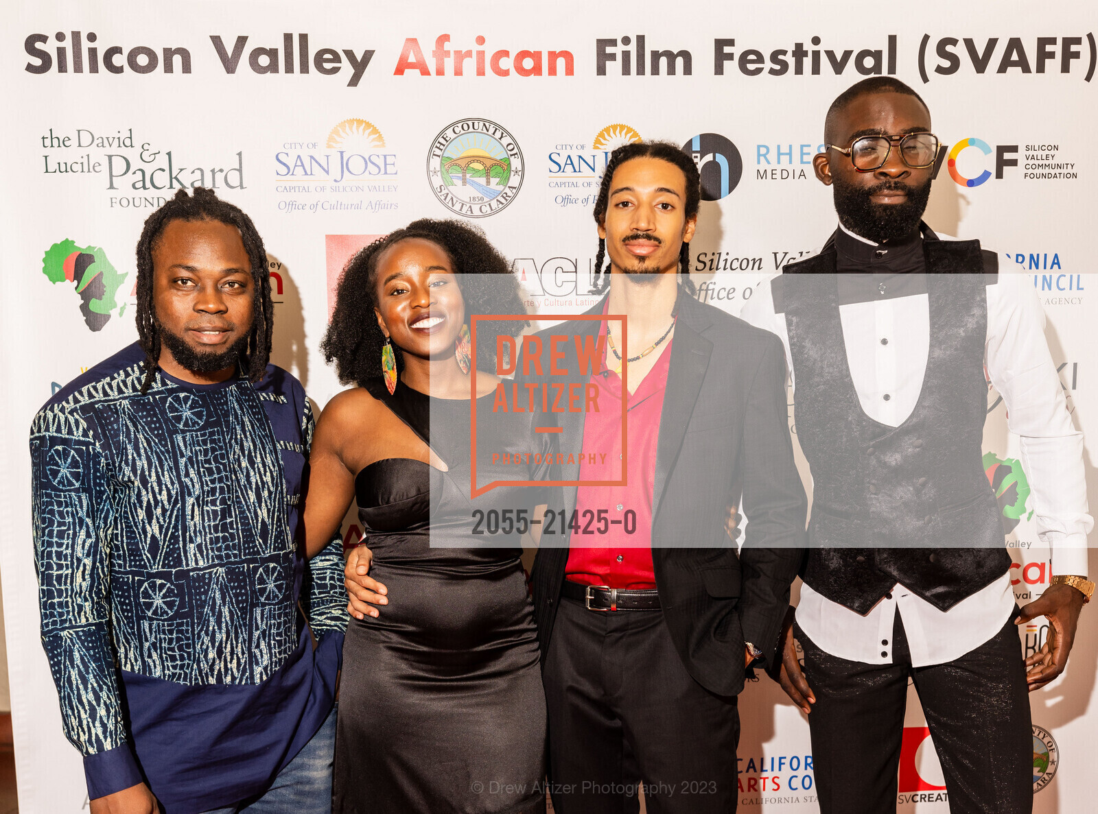 Noumo Stephane, Tejiri Adjekpiyede, Sawali Habassuh, Opening Night for Silicon Valley African Film Festival, Historic Hoover Theatre. 1635 Park Ave, San Jose, CA 95126 US, October 13th, 2023, Photo #2055-21425-0 Noumo Stephane, Tejiri Adjekpiyede, Sawali Habassuh, Photo #2055-21425-0
