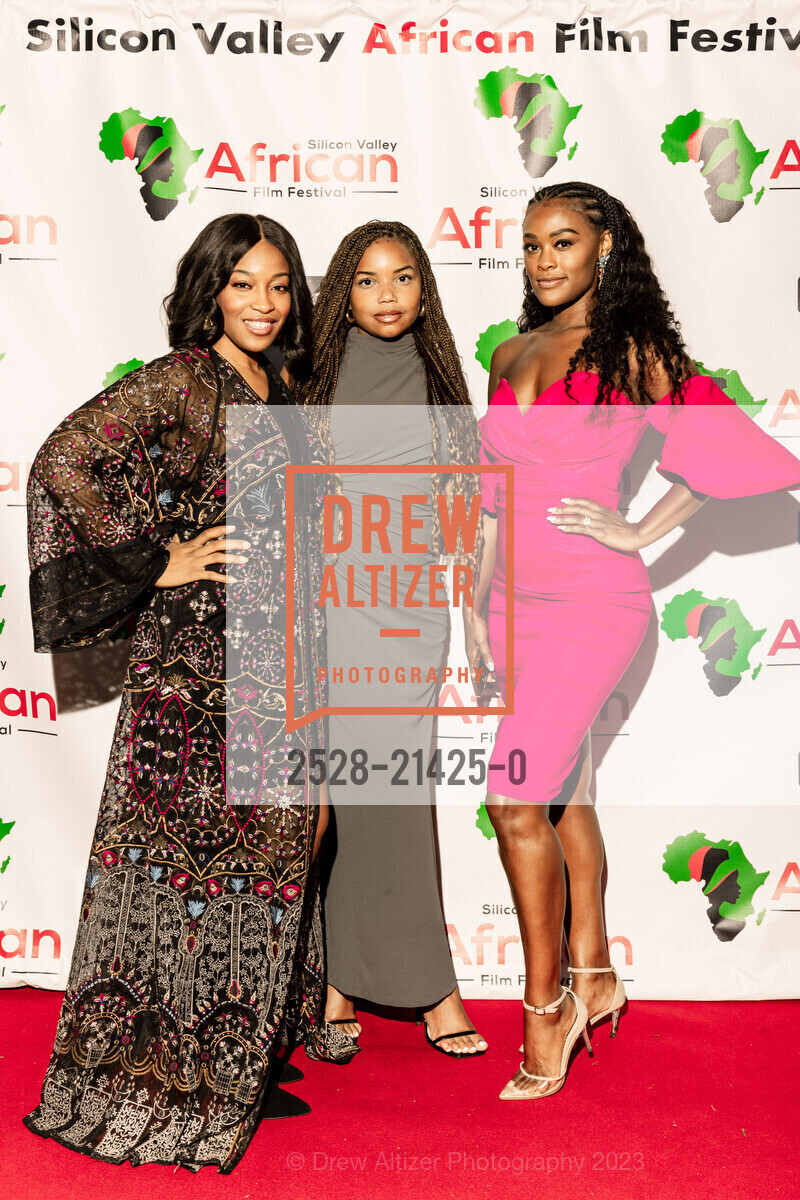 Nia Miranda, Maia Modeste, Taylor Leigh Edwards, Opening Night for Silicon Valley African Film Festival, Historic Hoover Theatre. 1635 Park Ave, San Jose, CA 95126 US, October 13th, 2023, Photo #2528-21425-0 Nia Miranda, Maia Modeste, Taylor Leigh Edwards, Photo #2528-21425-0