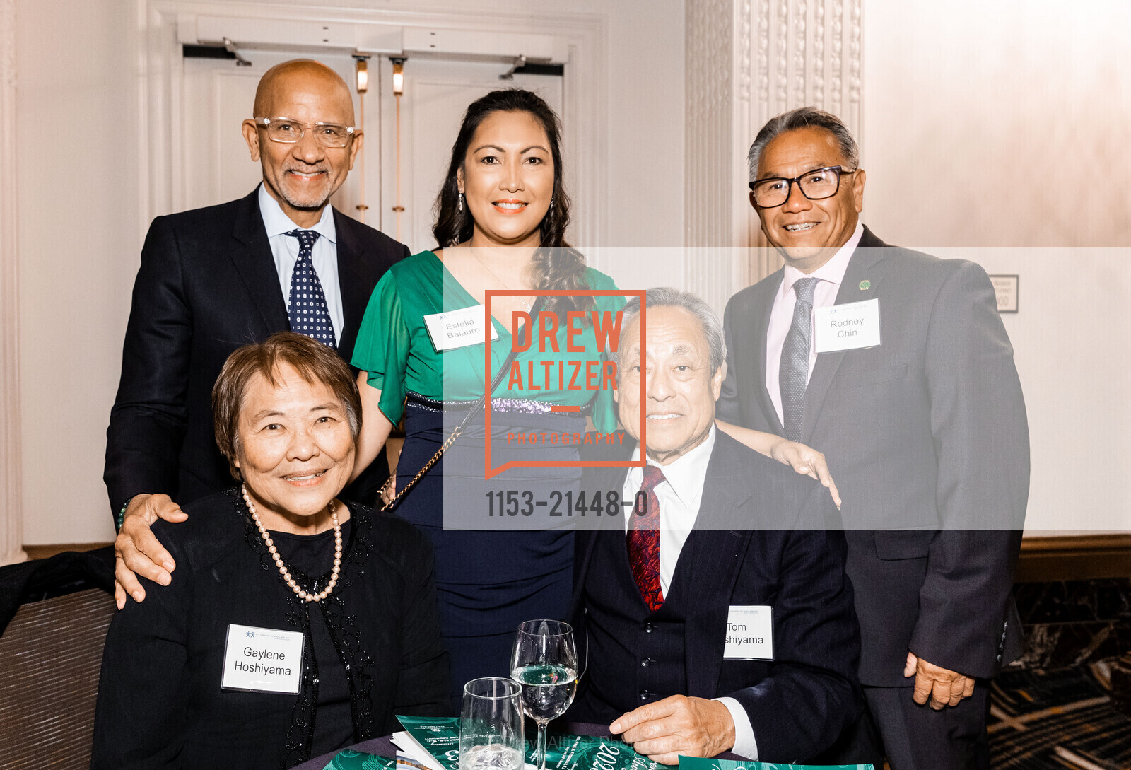 Gaylene Hoshiyama, Chuck Collins, Estella Balauro, Tom Hoshiyama, Rodney Chin, 30th Annual Brennan Award Dinner, The Westin St. Francis San Francisco on Union Square. 335 Powell St, SF, CA 94102 US, October 26th, 2023, Photo #1153-21448-0 Gaylene Hoshiyama, Chuck Collins, Estella Balauro, Tom Hoshiyama, Rodney Chin, Photo #1153-21448-0