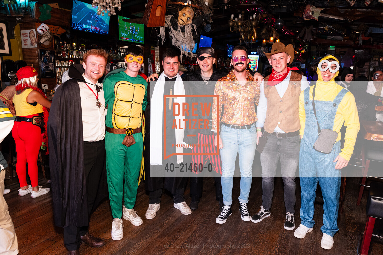 Jim Crowley, Kieran Colin, Declan Gill, Kieron Burns, Justin Devani, Dillon O'Sullivan, Evan McGuire, Crawloween 2023, Mayes Oyster House. 1233 Polk Street, October 29th, 2023, Photo #40-21460-0 Jim Crowley, Kieran Colin, Declan Gill, Kieron Burns, Justin Devani, Dillon O'Sullivan, Evan McGuire, Photo #40-21460-0