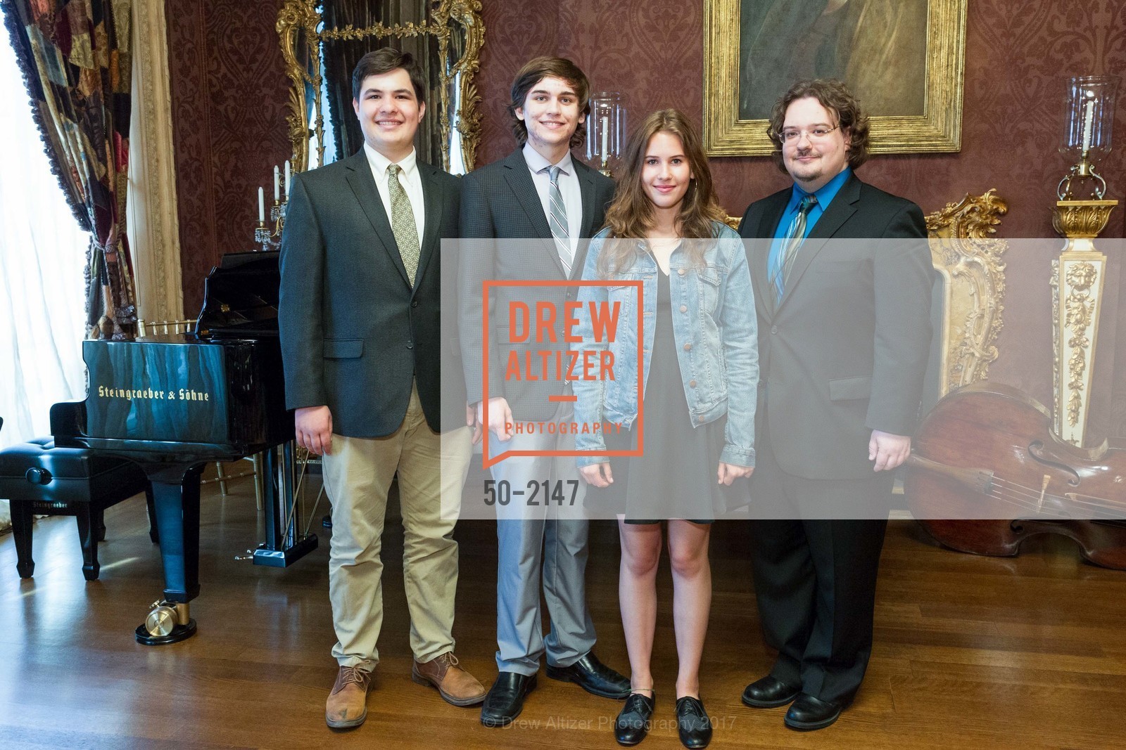 Theodore Haber, Nick Main, Penina Biddle-Gottesman, Matthew Cmiel, Gordon and Ann Getty Host the Crowden School 10 year anniversary John Adams Young Composers Program, Private Residence, May 3rd, 2017, Photo #50-2147 Theodore Haber, Nick Main, Penina Biddle-Gottesman, Matthew Cmiel, Photo #50-2147