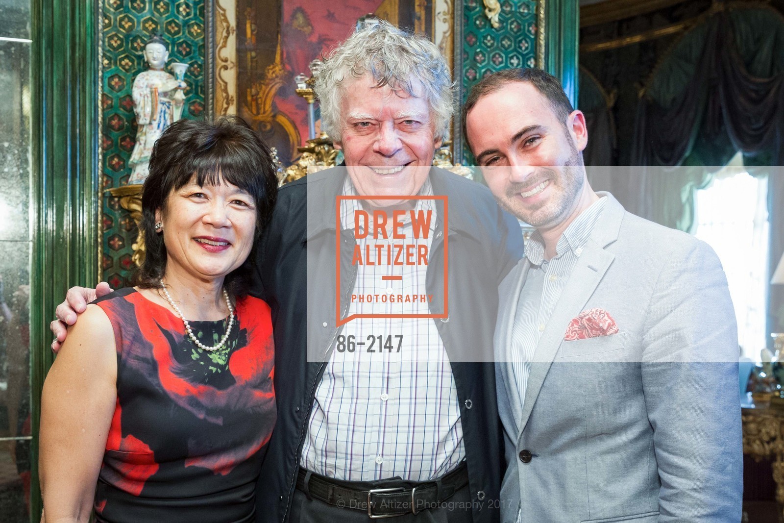 Doris Fukawa, Gordon P. Getty, Renaud Loranger, Gordon and Ann Getty Host the Crowden School 10 year anniversary John Adams Young Composers Program, Private Residence, May 3rd, 2017, Photo #86-2147 Doris Fukawa, Gordon P. Getty, Renaud Loranger, Photo #86-2147