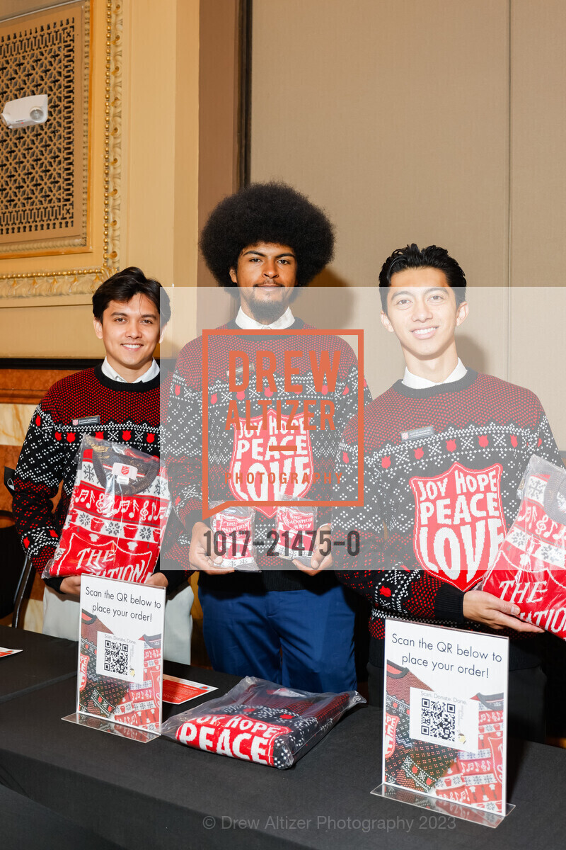 Joseph Carungay, Francisco Craig, Austin Marfori, Salvation Army's Holiday Luncheon, The Hibernia. 1 Jones St, SF, CA 94102 US, November 8th, 2023, Photo #1017-21475-0 Joseph Carungay, Francisco Craig, Austin Marfori, Photo #1017-21475-0