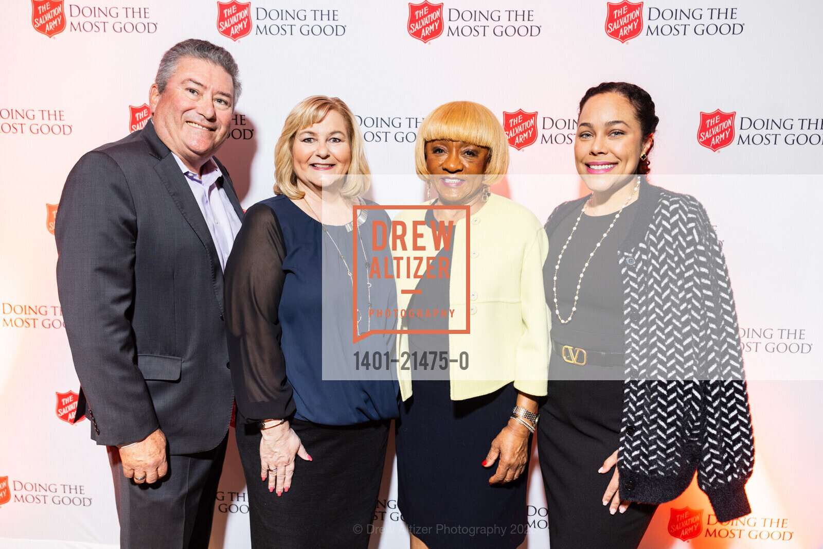 Chuck Shreve, Joanne Schultz, Brenda Wright, Hydra Mendoza, Salvation Army's Holiday Luncheon, The Hibernia. 1 Jones St, SF, CA 94102 US, November 8th, 2023, Photo #1401-21475-0 Chuck Shreve, Joanne Schultz, Brenda Wright, Hydra Mendoza, Photo #1401-21475-0