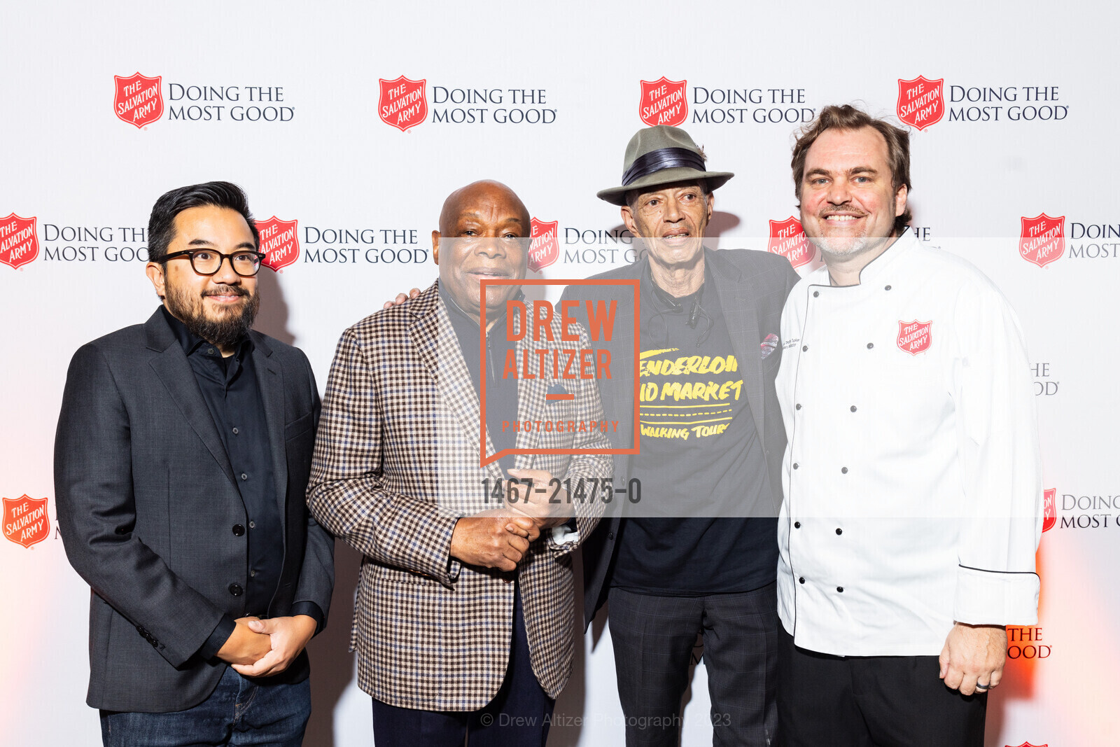 Garry Tan, Willie Brown, Del Seymour, Timothy Tucker, Salvation Army's Holiday Luncheon, The Hibernia. 1 Jones St, SF, CA 94102 US, November 8th, 2023, Photo #1467-21475-0 Garry Tan, Willie Brown, Del Seymour, Timothy Tucker, Photo #1467-21475-0