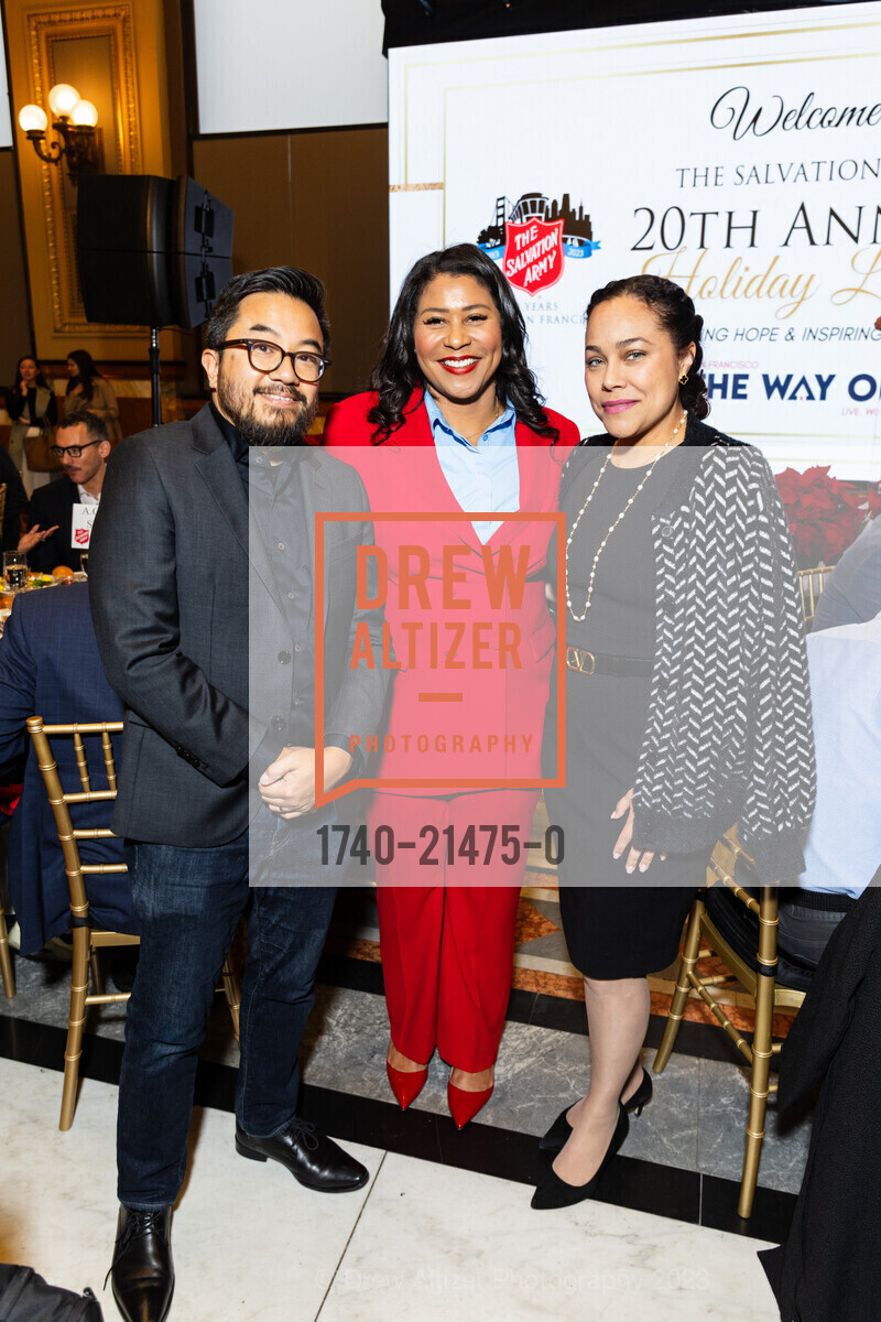 Garry Tan, London Breed, Marisa Rodriguez, Salvation Army's Holiday Luncheon, The Hibernia. 1 Jones St, SF, CA 94102 US, November 8th, 2023, Photo #1740-21475-0 Garry Tan, London Breed, Marisa Rodriguez, Photo #1740-21475-0