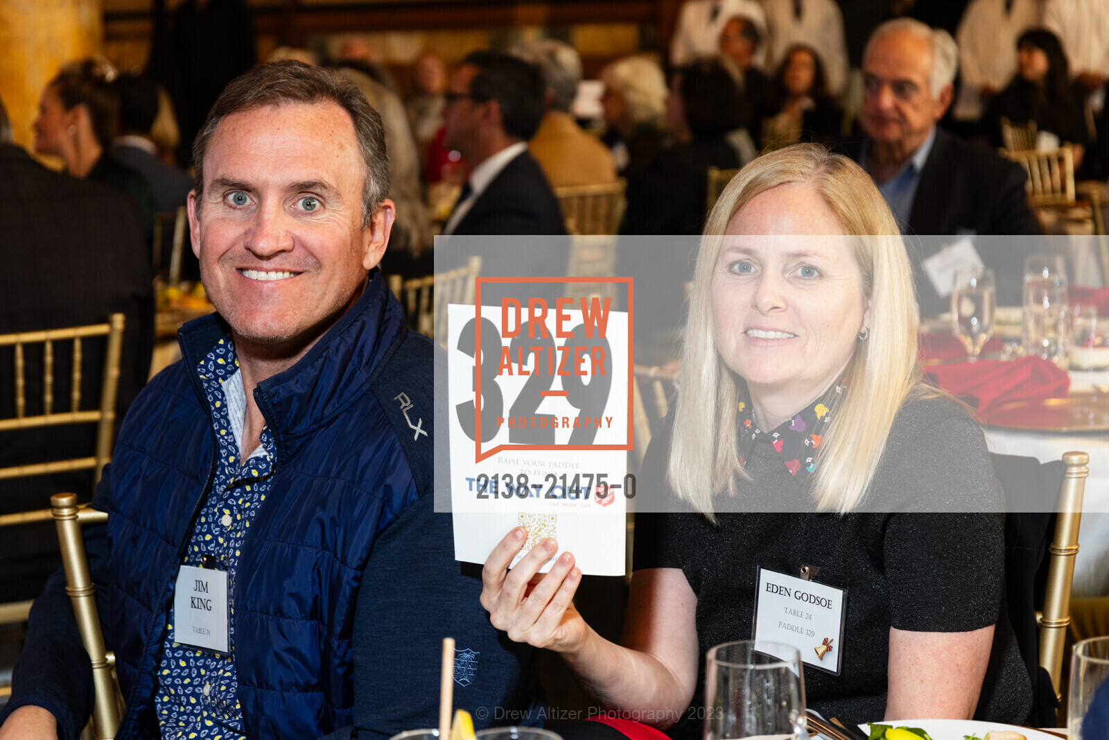 Jim King, Eden Godsoe, Salvation Army's Holiday Luncheon, The Hibernia. 1 Jones St, SF, CA 94102 US, November 8th, 2023, Photo #2138-21475-0 Jim King, Eden Godsoe, Photo #2138-21475-0