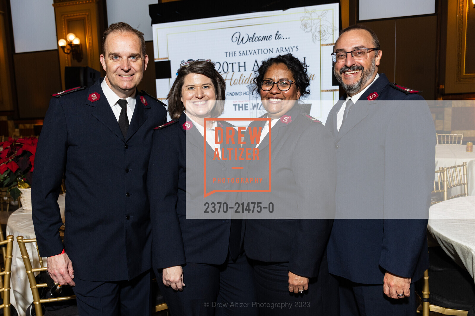 Darren Norton, Mary Norton, Angela Strickland, Derek Strickland, Salvation Army's Holiday Luncheon, The Hibernia. 1 Jones St, SF, CA 94102 US, November 8th, 2023, Photo #2370-21475-0 Darren Norton, Mary Norton, Angela Strickland, Derek Strickland, Photo #2370-21475-0