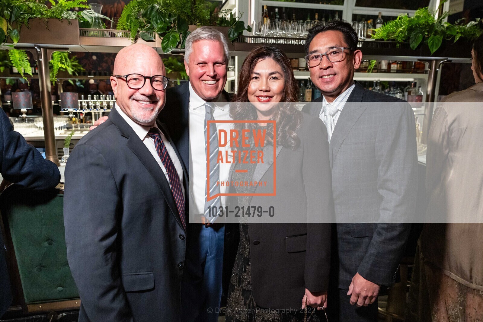Steve Kawa, Hank Henkle, Monique An, Ken Lew, Representation Project's 2023 Gala, The Conservatory at One Sansome. One Sansome St, SF, CA 94104 US, November 9th, 2023, Photo #1031-21479-0 Steve Kawa, Hank Henkle, Monique An, Ken Lew, Photo #1031-21479-0