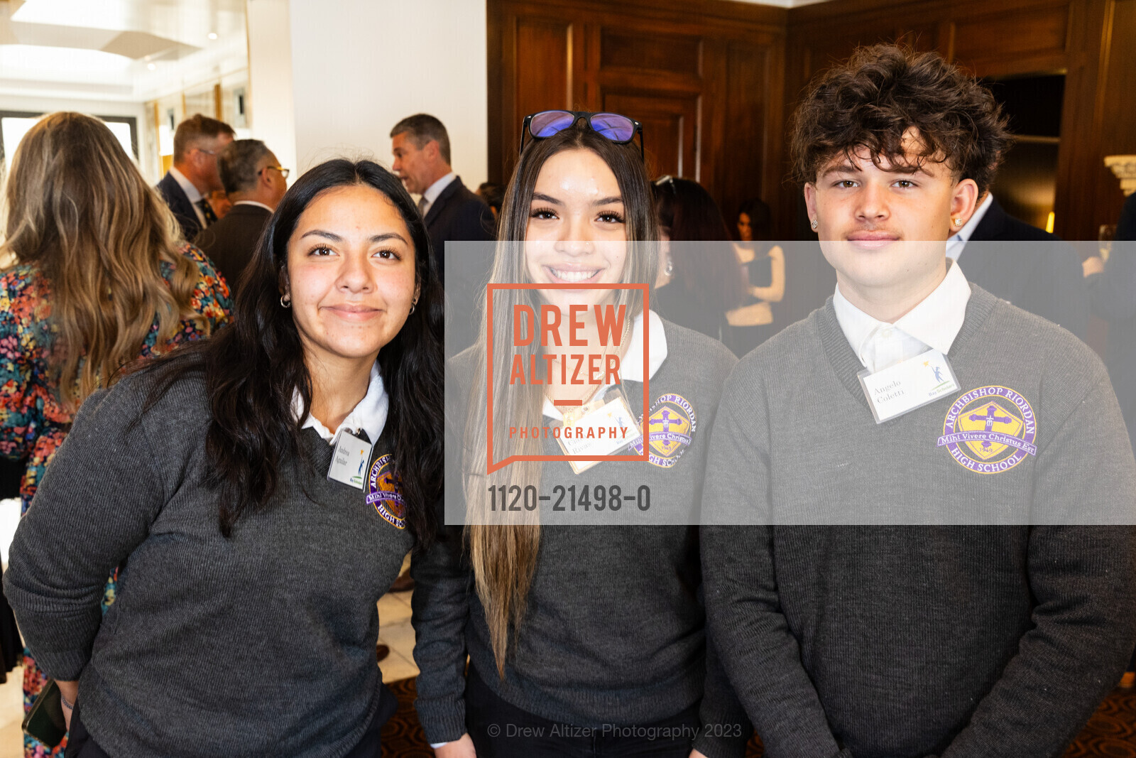 Andrea Aguilar, Ciara Rivas, Angelo Coletti, Bay Scholars Annual Thanksgiving Luncheon, The Julia Morgan Ballroom. 465 California St, San Francisco, CA 94104, November 17th, 2023, Photo #1120-21498-0 Andrea Aguilar, Ciara Rivas, Angelo Coletti, Photo #1120-21498-0