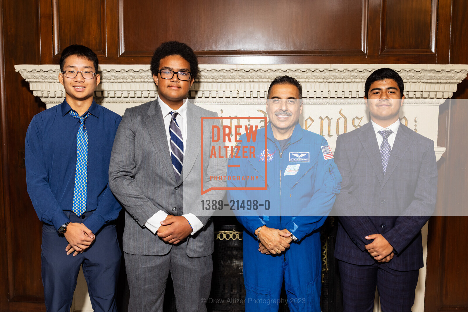 Alden Santoso, Peyton Thomas, Jose Hernandez, Elijah Alas, Bay Scholars Annual Thanksgiving Luncheon, The Julia Morgan Ballroom. 465 California St, San Francisco, CA 94104, November 17th, 2023, Photo #1389-21498-0 Alden Santoso, Peyton Thomas, Jose Hernandez, Elijah Alas, Photo #1389-21498-0