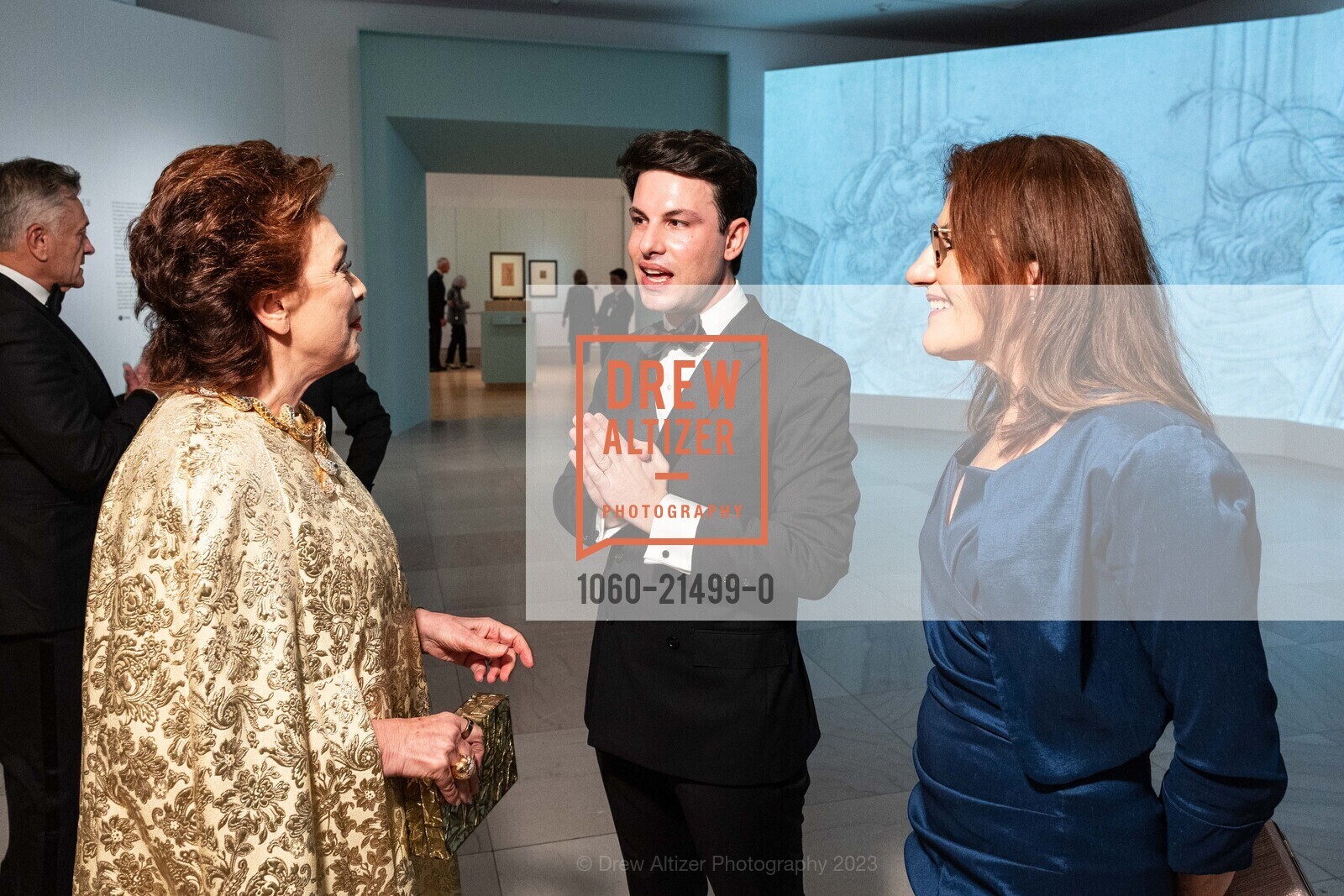 Maria Manetti Shrem, Furio Rinaldi, Clarita Di Giovanni, Botticelli Drawings Black Tie Dinner, Legion of Honor. 100 34th Ave, SF, CA 94121 US, November 17th, 2023, Photo #1060-21499-0 Maria Manetti Shrem, Furio Rinaldi, Clarita Di Giovanni, Photo #1060-21499-0