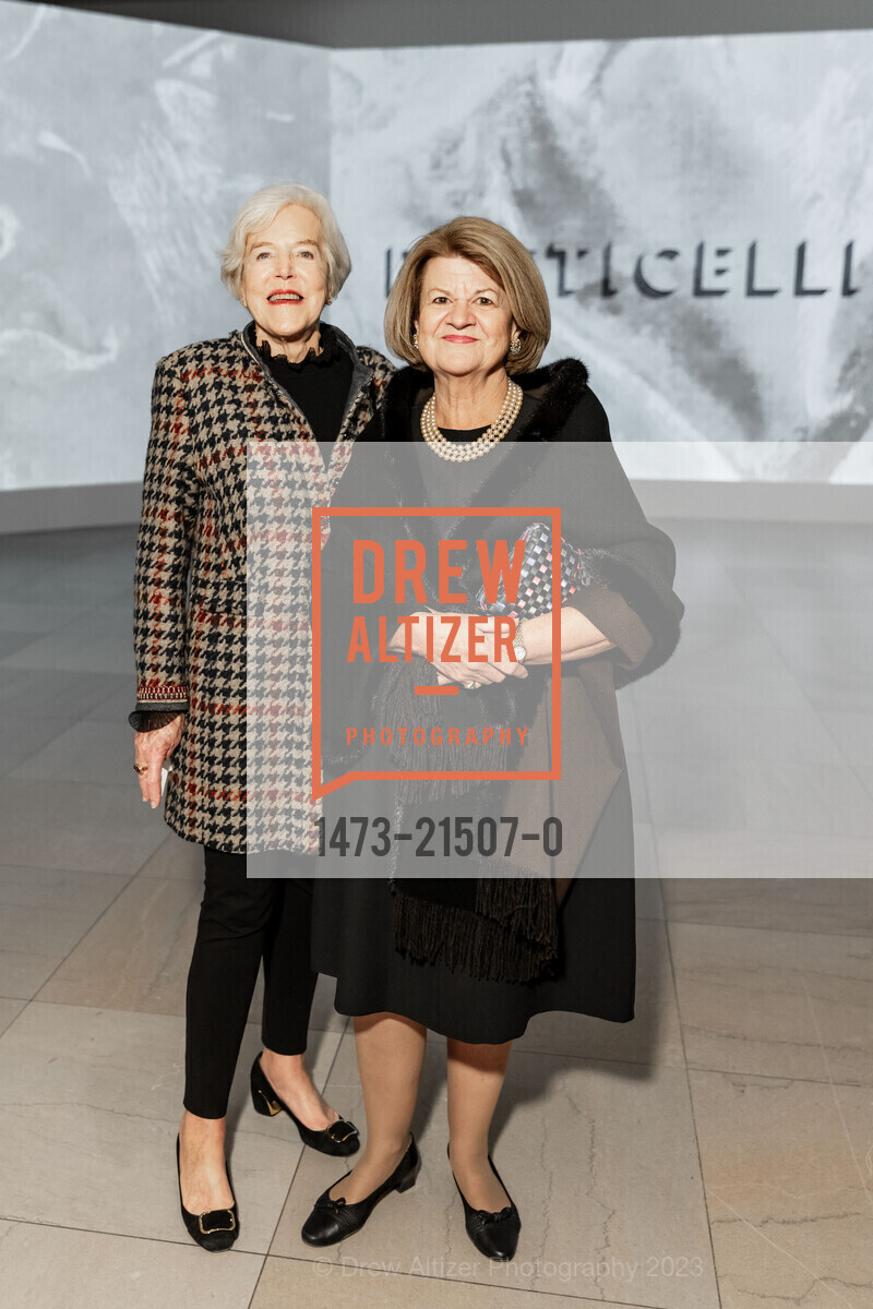 Susan Roos, Edina Jennison, FAMSF Botticelli Exhibit Donor Opening Night, Legion of Honor. 100 34th Ave, SF, CA 94121 US, November 30th, 2023, Photo #1473-21507-0 Susan Roos, Edina Jennison, Photo #1473-21507-0