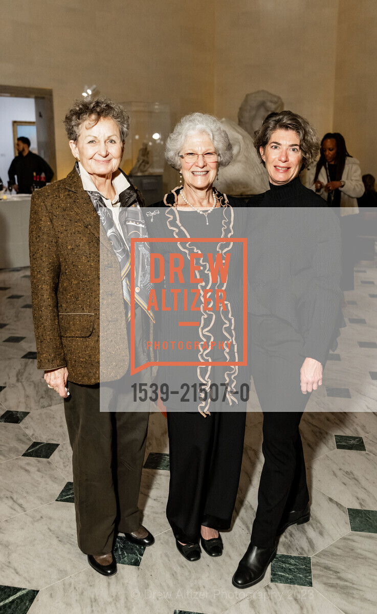 Leslie Budge, Sandra Bessières, Claudia Schmuckli, FAMSF Botticelli Exhibit Donor Opening Night, Legion of Honor. 100 34th Ave, SF, CA 94121 US, November 30th, 2023, Photo #1539-21507-0 Leslie Budge, Sandra Bessières, Claudia Schmuckli, Photo #1539-21507-0