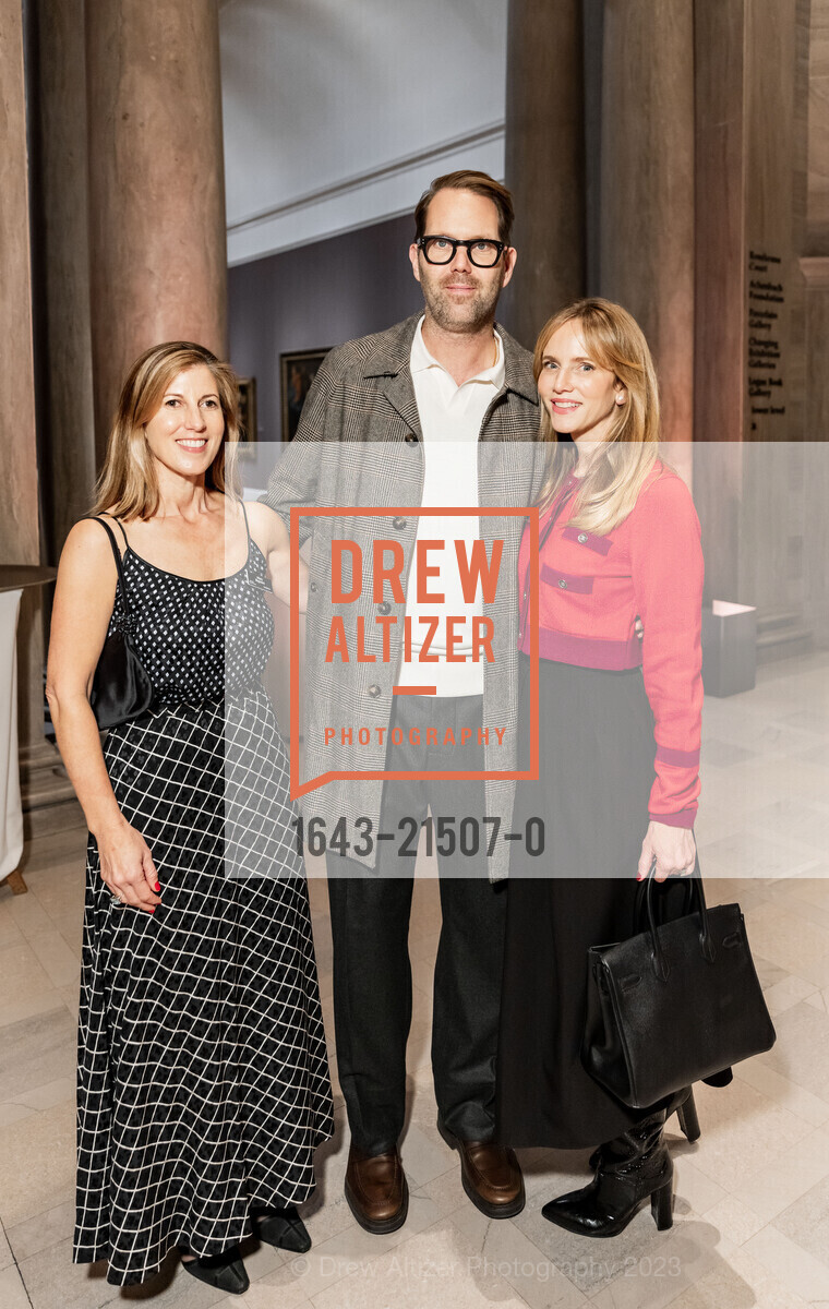 Hilary Magowan, Alan Dye, Melissa Dye, FAMSF Botticelli Exhibit Donor Opening Night, Legion of Honor. 100 34th Ave, SF, CA 94121 US, November 30th, 2023, Photo #1643-21507-0 Hilary Magowan, Alan Dye, Melissa Dye, Photo #1643-21507-0