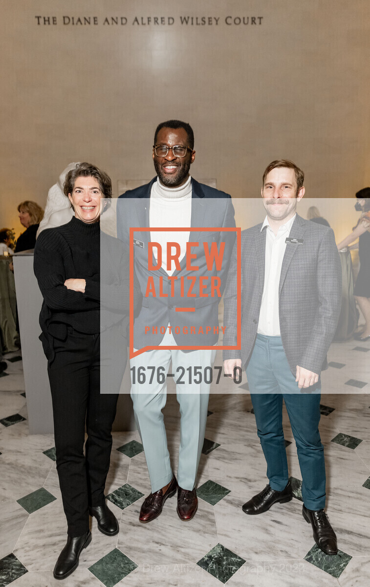 Claudia Schmuckli, Abraham Jackson, Matt Sussman, FAMSF Botticelli Exhibit Donor Opening Night, Legion of Honor. 100 34th Ave, SF, CA 94121 US, November 30th, 2023, Photo #1676-21507-0 Claudia Schmuckli, Abraham Jackson, Matt Sussman, Photo #1676-21507-0